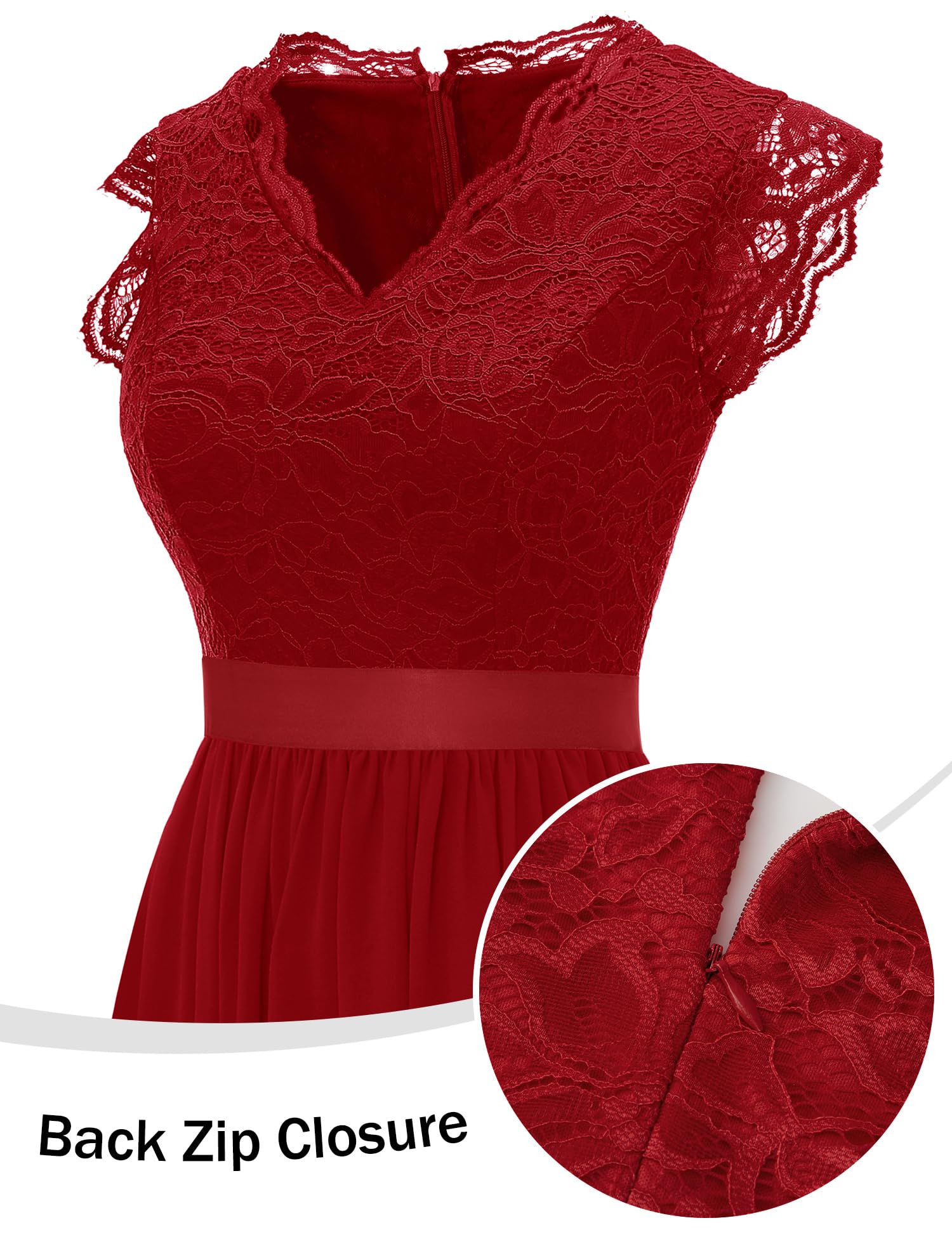 Aupuls Vestido De Noche Mangas Cortas con Volantes Maxi De Suave Gasa Y Encaje Elegante Mujer
