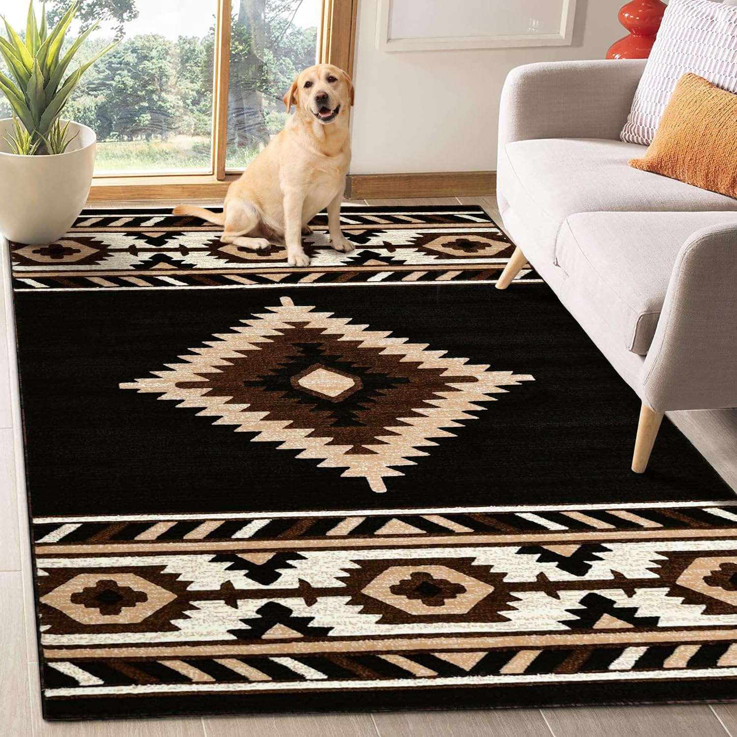 YHSF Southwestern Area Rug - Anti Static, Washable, Soft Native American Tribal Floor Rugs for Living Room, Bedroom, Hallways, and More -