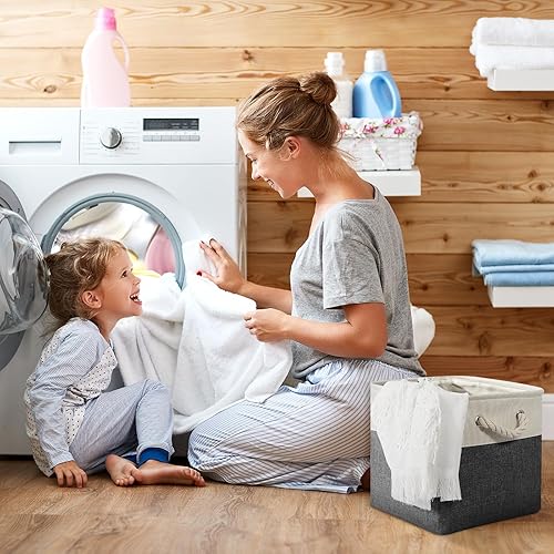 Miniatura 7 de Geiserailie 6 cubos de almacenamiento pequeños plegables con asas de transporte resistentes, multiusos, organizador para el hogar (negro, blanco, 11