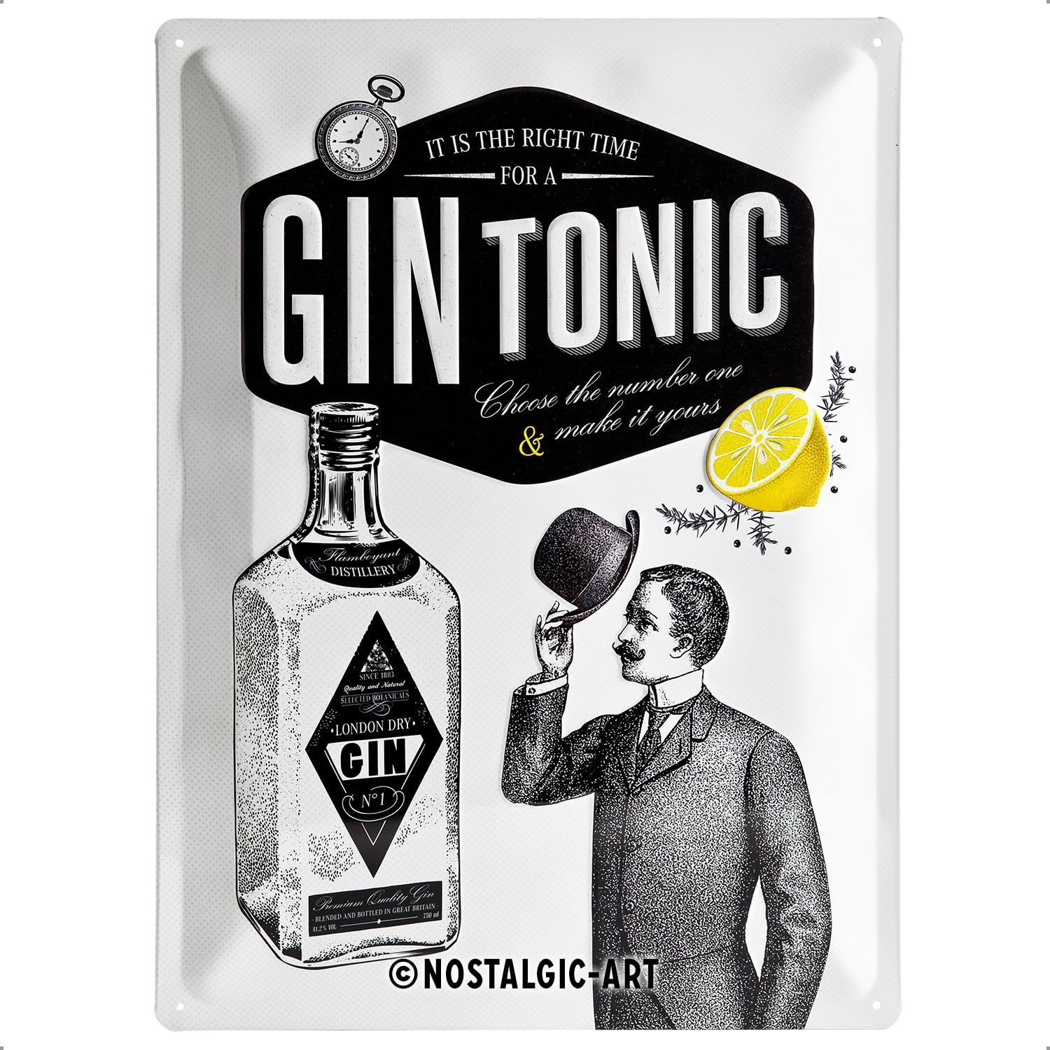 Nostalgic-Art Vintage Design For Wall Decoration Retro Tin Sign – Open Bar – Gin Tonic – Gift Idea For Cocktail Fans, Metal Plaque, 30 X 40 Cm
