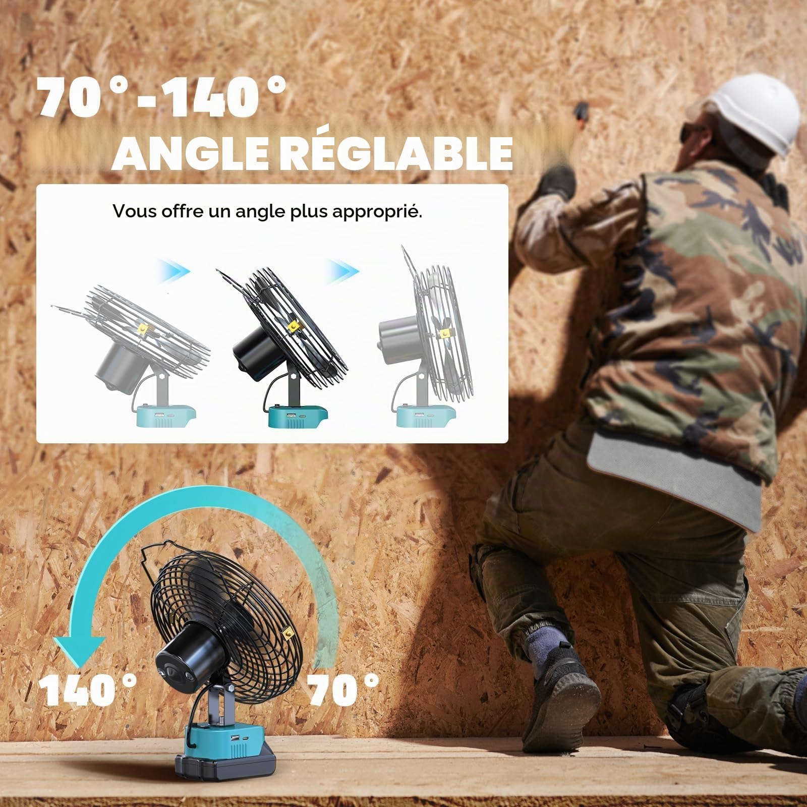 LIVOWALNY Ventilateur Sans fil 8" Compatible avec Makita 18V – Ventilateur Compact avec Port USB/Type-C et Protection Basse Tension – Idéal Atelier, Extérieur, Maison, Chantier (Outils Uniquement)