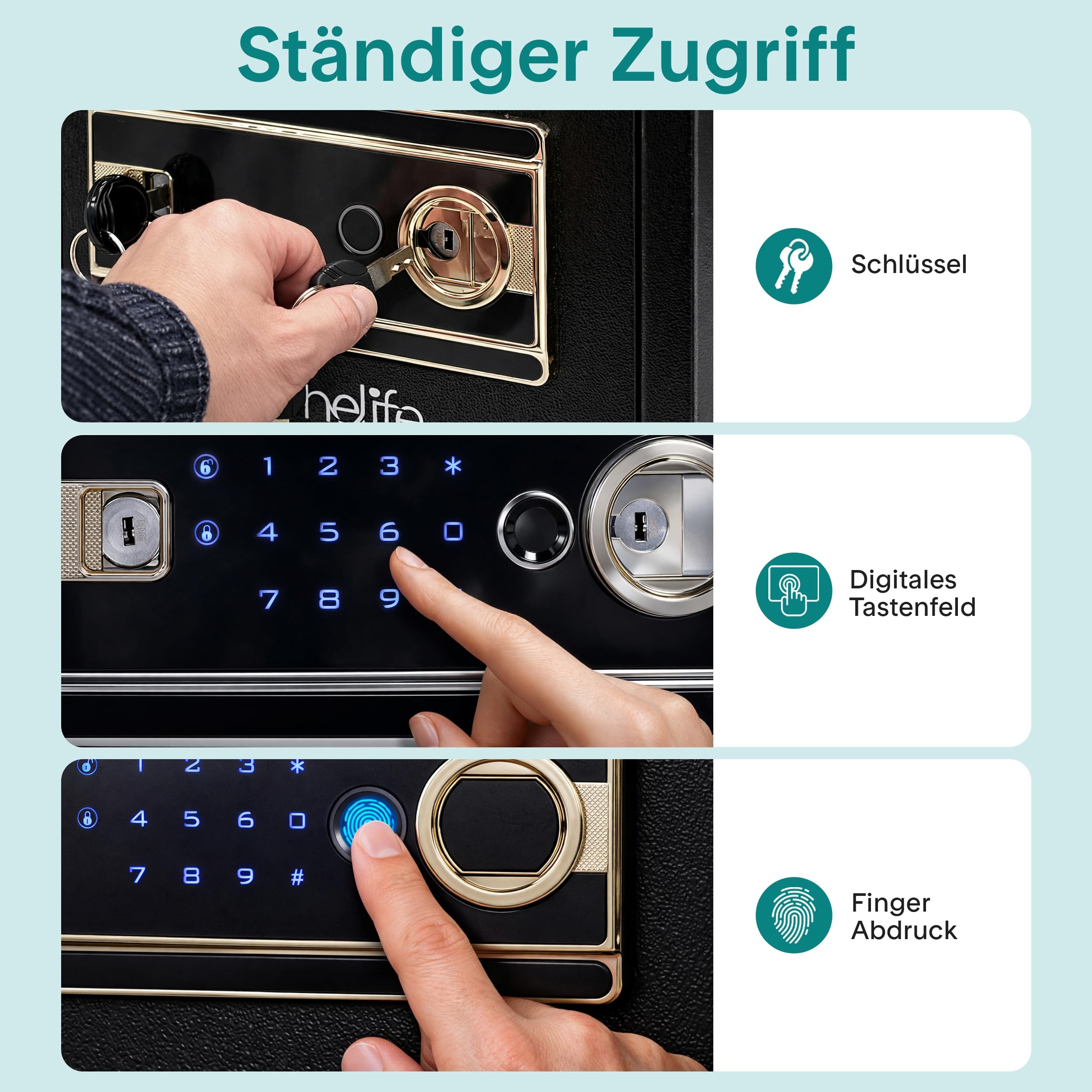 SereneLife 18L Tresor, Safe Für Zuhause Feuerfest & Wasserdicht, Digitaler Heimtresor mit Zugriff per Fingerabdruck, Möbeltresor mit Code & Schlüsseln, Safe Box für Wertsachen, Bargeld, Schmuck, Gold