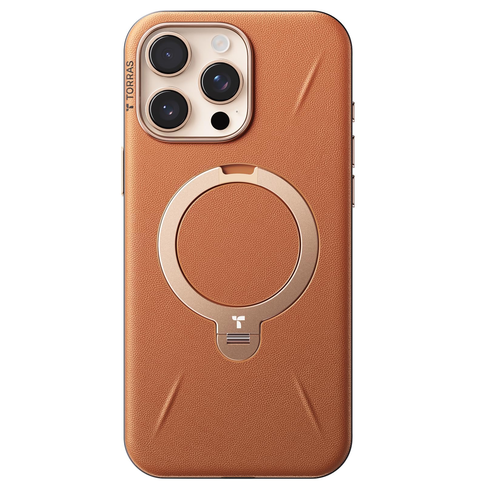 TORRAS Ostand Q3 VegSkin für iPhone Hülle (Klassiker Kalbsleder) (360° Magnetischer Unsichtbarer Ständer) Stoßfest Kratzfeste Handyhülle Edle Lederstruktur