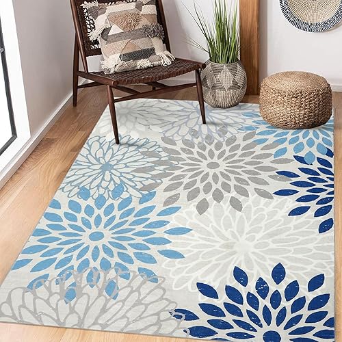 ROYHOME Alfombra de área moderna con estampado floral de 5 x 7 pies, antideslizante, para interiores, alfombra de área grande, vintage, lavable para