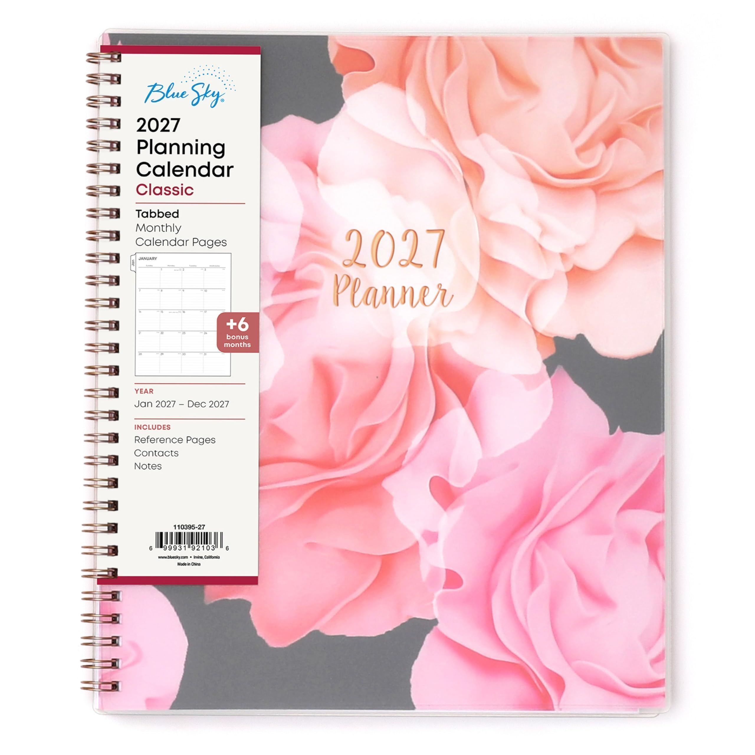 Blue Sky Calendario mensual 2027, enero 2027 a diciembre 2027, 8 x 10 pulgadas, cubierta esmerilada flexible, pestañas laminadas, encuadernación duradera de doble alambre, Joselyn
