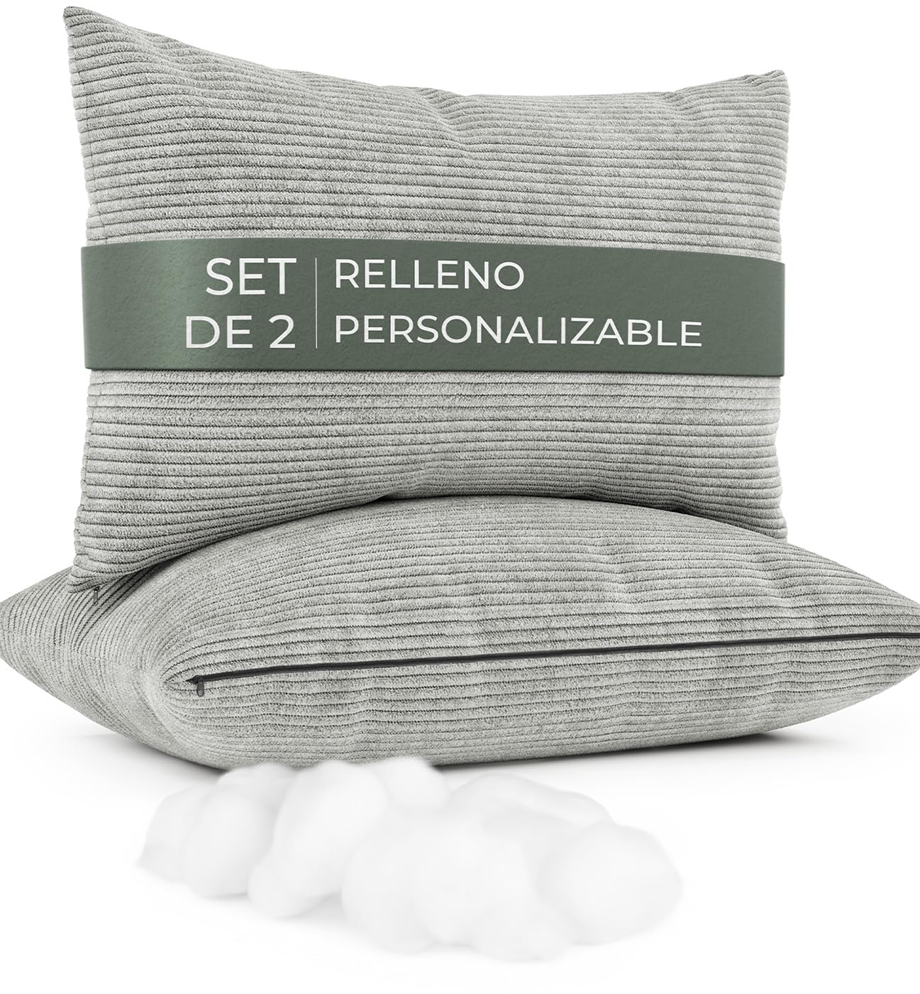 Cojines Sofa con Relleno Incluido, 2 Unidades, Cojines para Sofa y Cama, Decoracion Hogar, Funda de Almohada, Fundas de Sofa torciopelo Acanalado Moderno, Cojin 40x60 Gris Claro