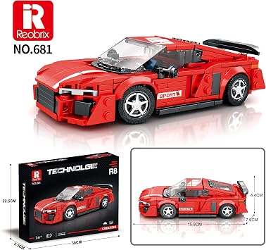 Reobrix Technik 681 oyuncak araba konstrüksiyon kiti kelepçe blokları, model araba kiti, yarış arabası, çocuklar ve yetişkinler için süper spor araba, 2023 yeni koleksiyon, Lego ile uyumlu (413 adet)