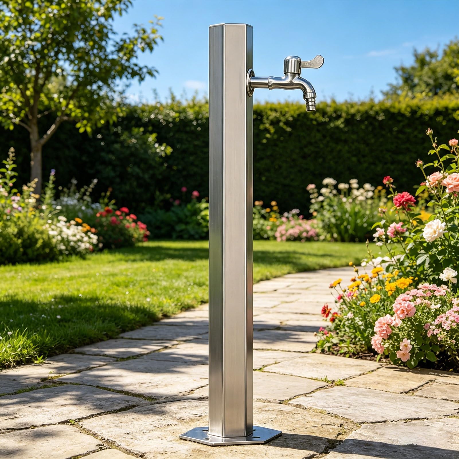 Sxbhdm One Color 304 Stainless Steel Outdoor Garden Water Column, Antifreeze Hose Faucet Extender Water Column With Faucet, Decorative Water Feature Fountain Water Dispenser Hydrant(Wide Height: 86Cm/33.9In)