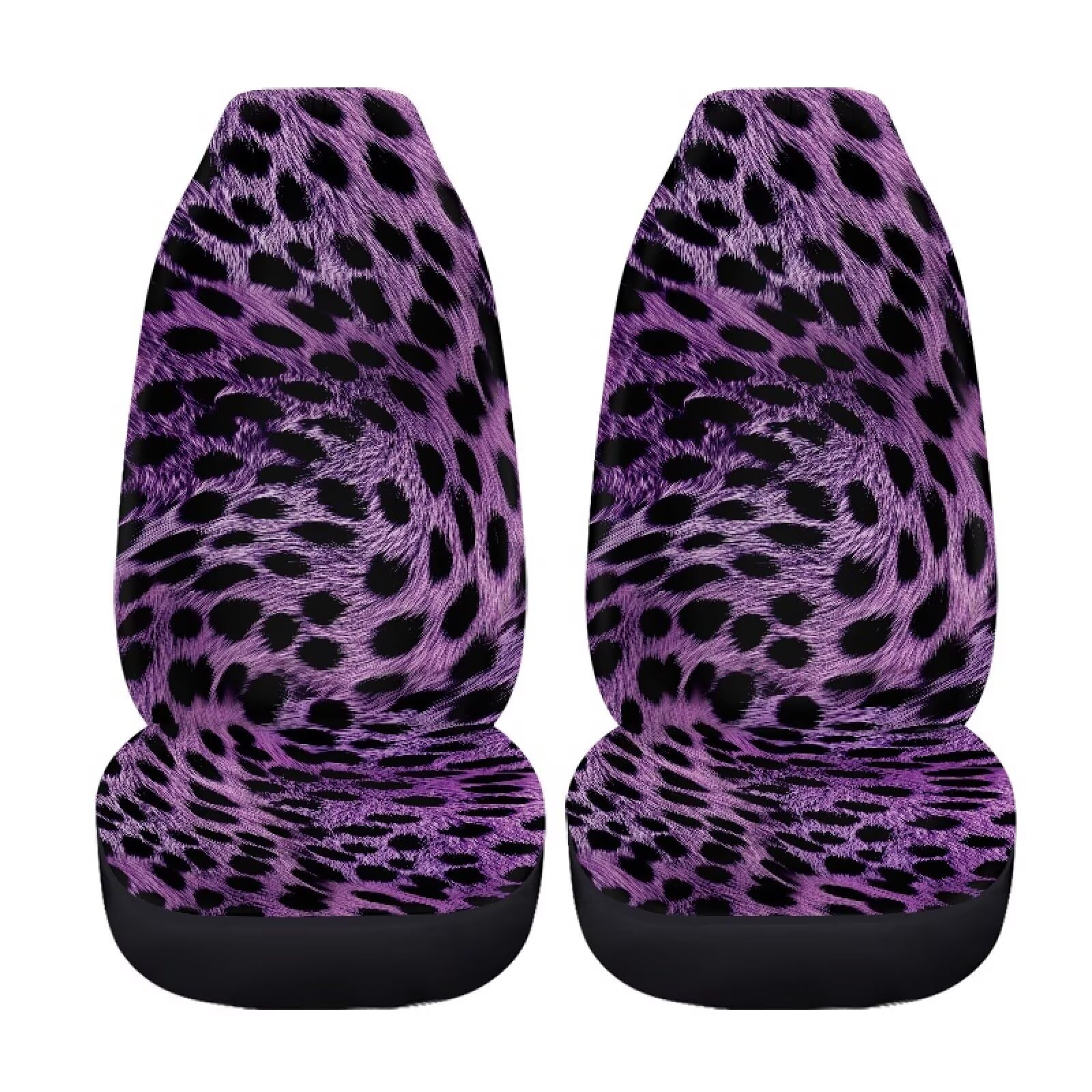 Xoenoiee Leopard Purple Pattern Car Seat Cover Front Seats Only Full Set of 2, Cheetah Universal Bucket High Back Car Front Seat Covers