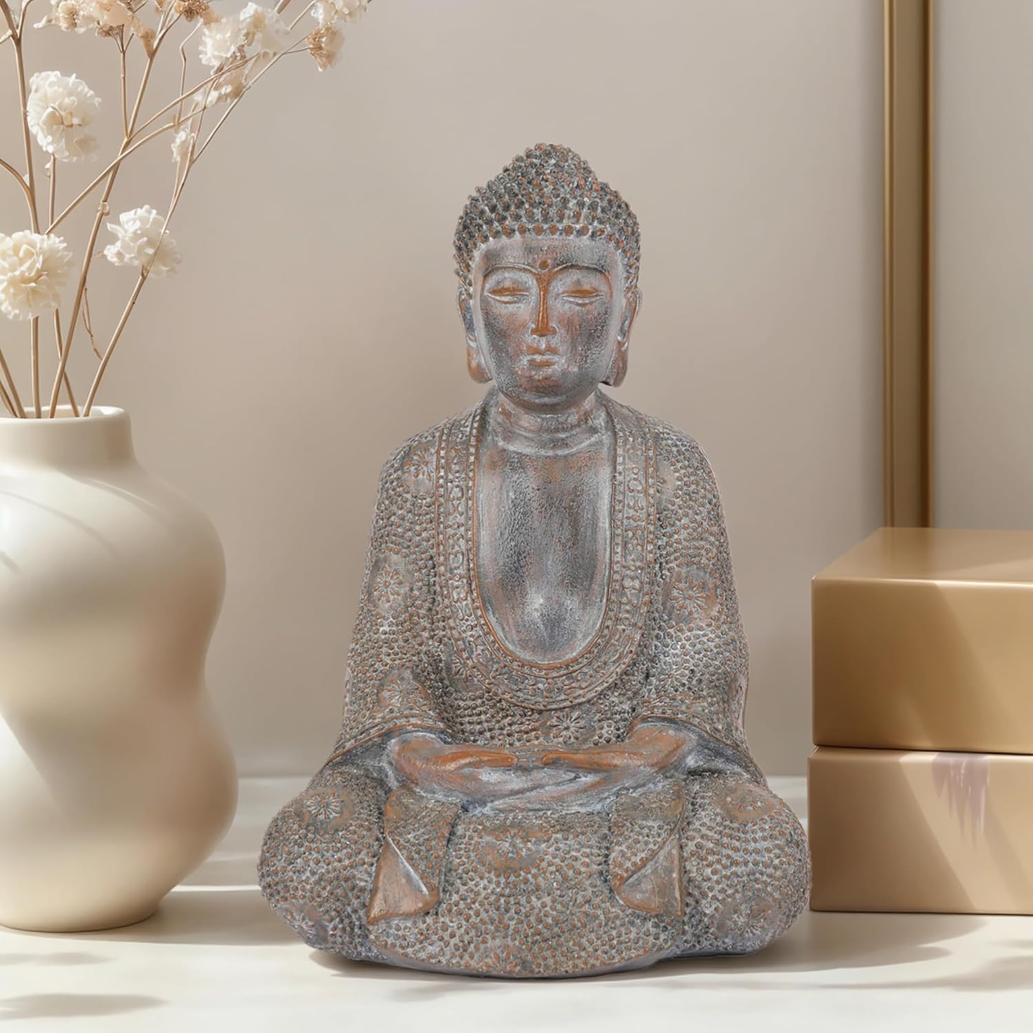 Buddha Statue Outdoor,Zen Garden Decor Buddha Sculpture for Home Meditation Decor Buda Decoration for Patio Desk Porch Yard Art Resin Decoration(8.66 Inch)