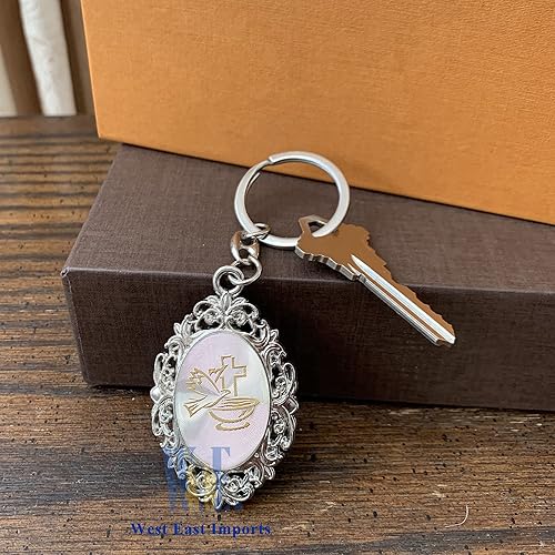 Miniatura 5 de 12 piezas de recuerdos de bautismo para bautizo gravados First Comunion Keychain Bautizo Recuerdos (borde dorado)