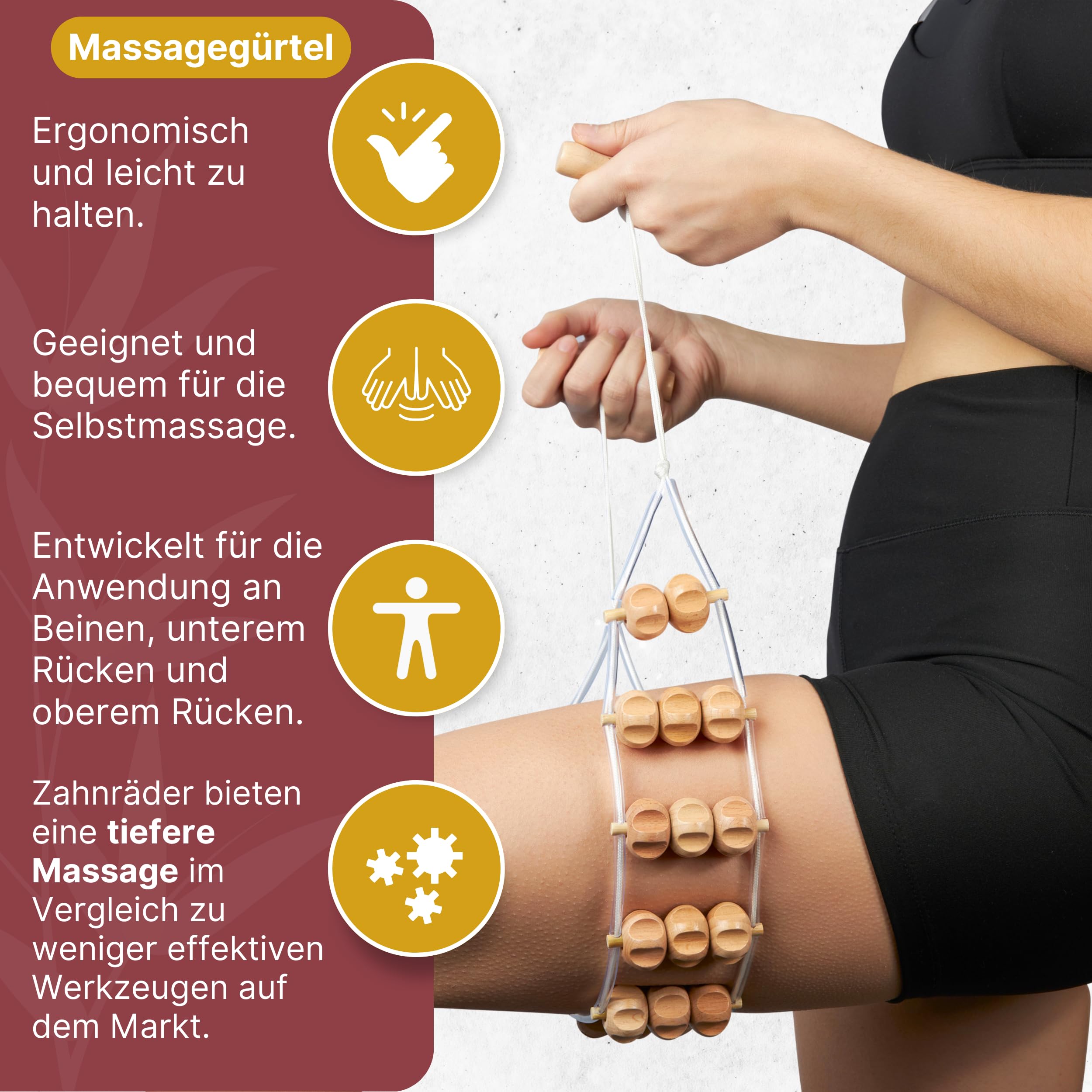 Professionelles Maderotherapie Set mit 6 Stücken. Faszienstab Holz, Anti Cellulite Massagegerät für Beine und Körper. Faszienrolle und Massagestab Holz. Lymphdrainage Gerät aus Buchenholz.