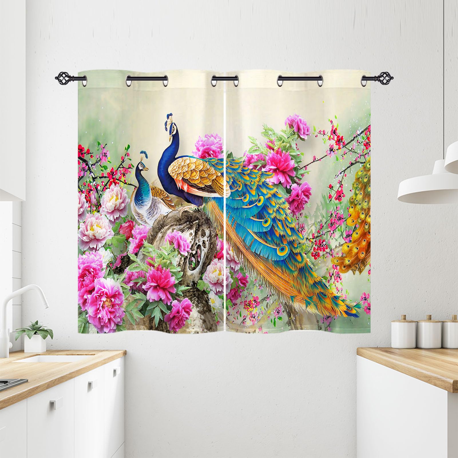 ANHOPE Peacock Floral Blackout Eyelet Curtains 2 Panels W 28" x L 54" — image 1
