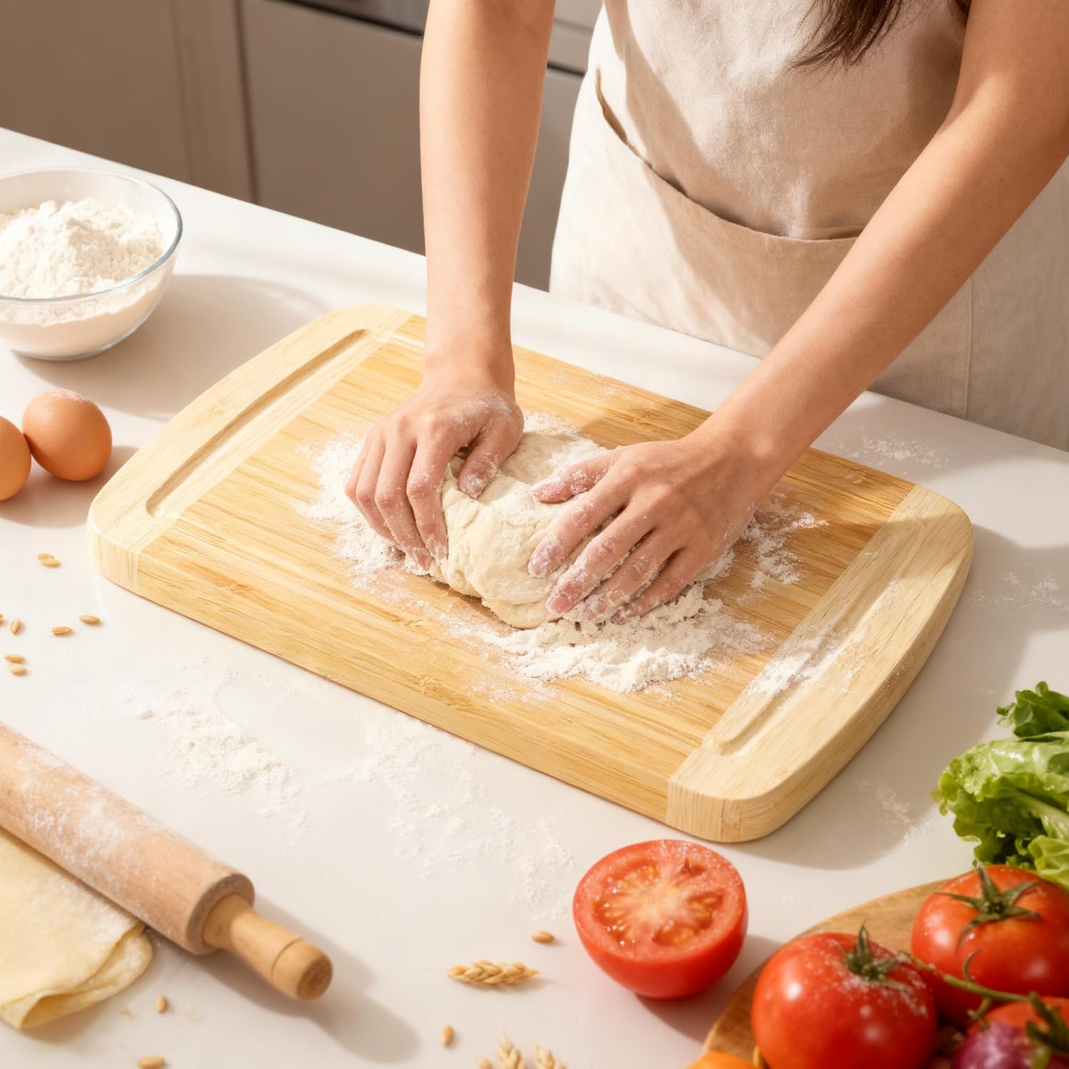 GuanQiao Cutting Boards for Kitchen (3-Piece)-Large Bamboo Cutting Board Non Toxic for Chopping Meat, Vegetables & Fruit, Over the Sink Use