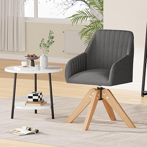 Miniatura 3 de Furniliving Silla decorativa moderna de mediados de siglo, silla giratoria tapizada para sala de estar con brazos, silla de escritorio de oficina en