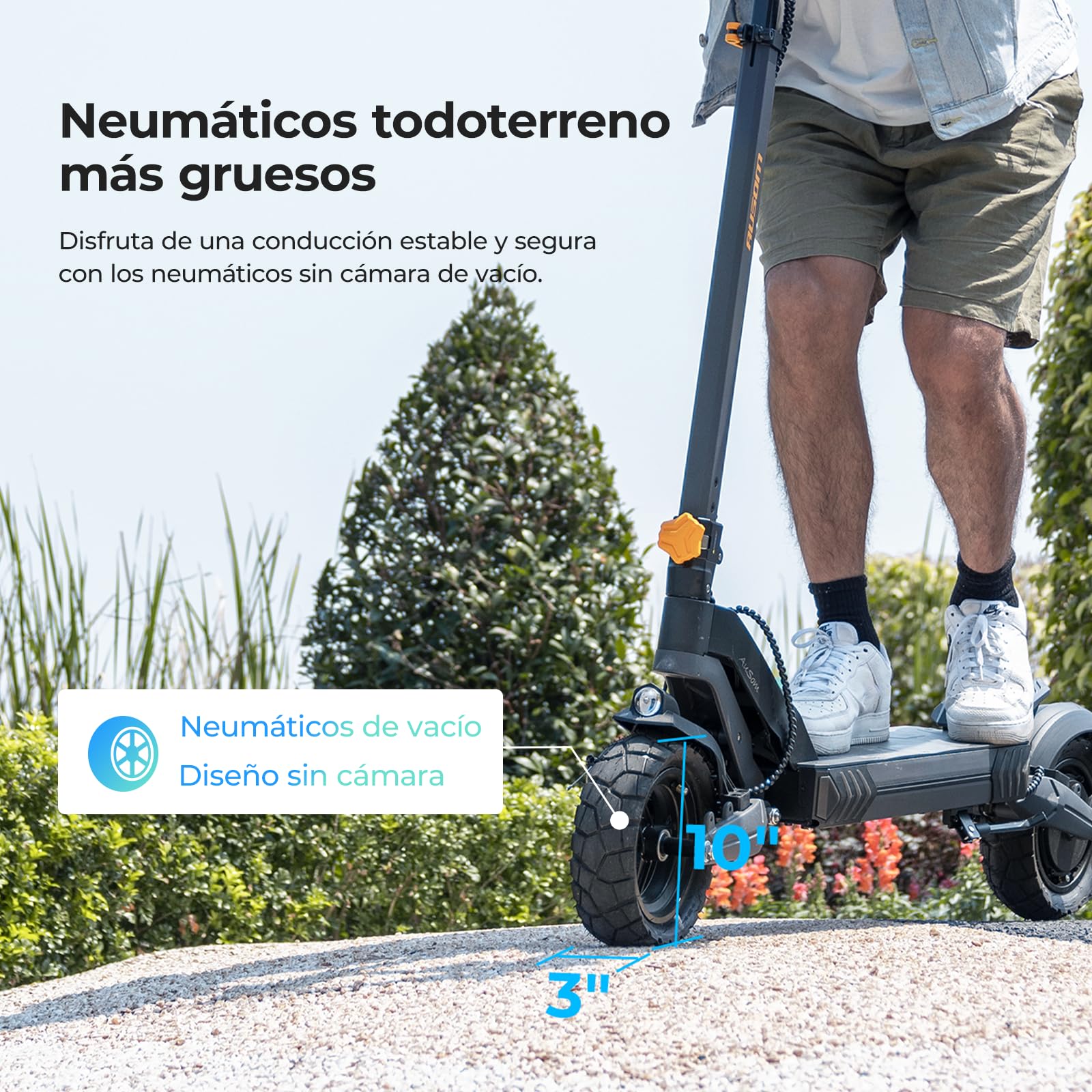 Patinete Eléctrico Ausom L2 de 10 Pulgadas con batería de 48 V y 15,6 Ah, 70 km de autonomía, E-ABS + Frenos de Disco, protección antirrobo NFC, Aventuras y desplazamientos urbanos (Motor único)