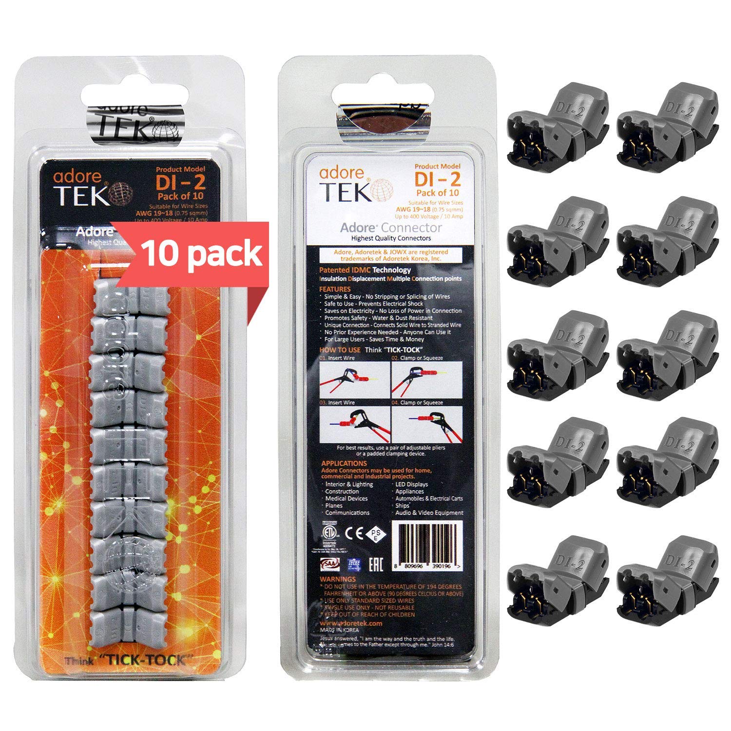 Buy Adoretek Dual-Type Wire Connector [DI-2] NO Need to Peel NO-Splice ...