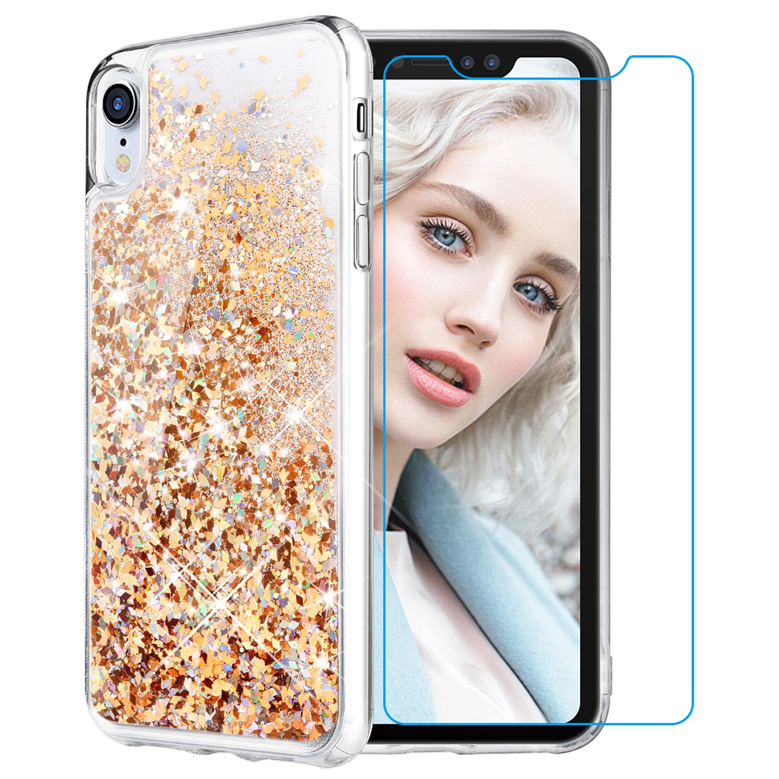 Amazon Com Maxdara Case For Iphone Xr Glitter Case Tempered Glass Screen Protector Floating Liquid Bling Sparkle Luxury Pretty Fashion Girls Women Case Xr 6 1 Inches Gold Silver Cell Phones Accessories
