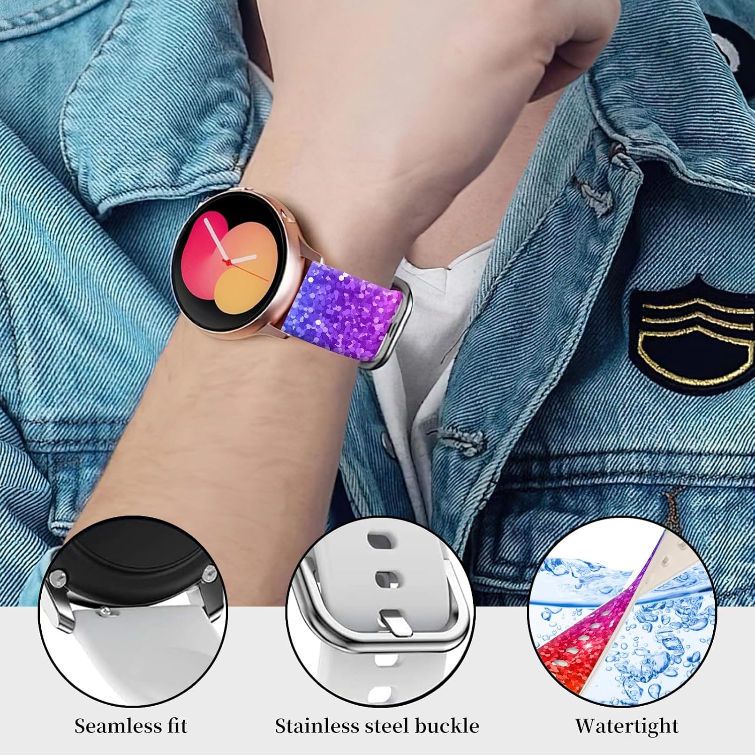 20mm Sport Bands Compatible with Galaxy Watch 7 6 5 4 40mm 44mm/5 Pro/6 Classic 47mm/ Watch 4 Classic/Active 2, Cute Replacement Strap for Women, Adjustable Watch Band image 3