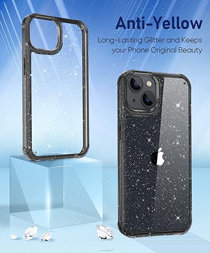 Miniatura 16 de MIODIK Funda compatible con iPhone 13, con protector de pantalla + protector de lente de cámara, funda protectora transparente con purpurina a Negro