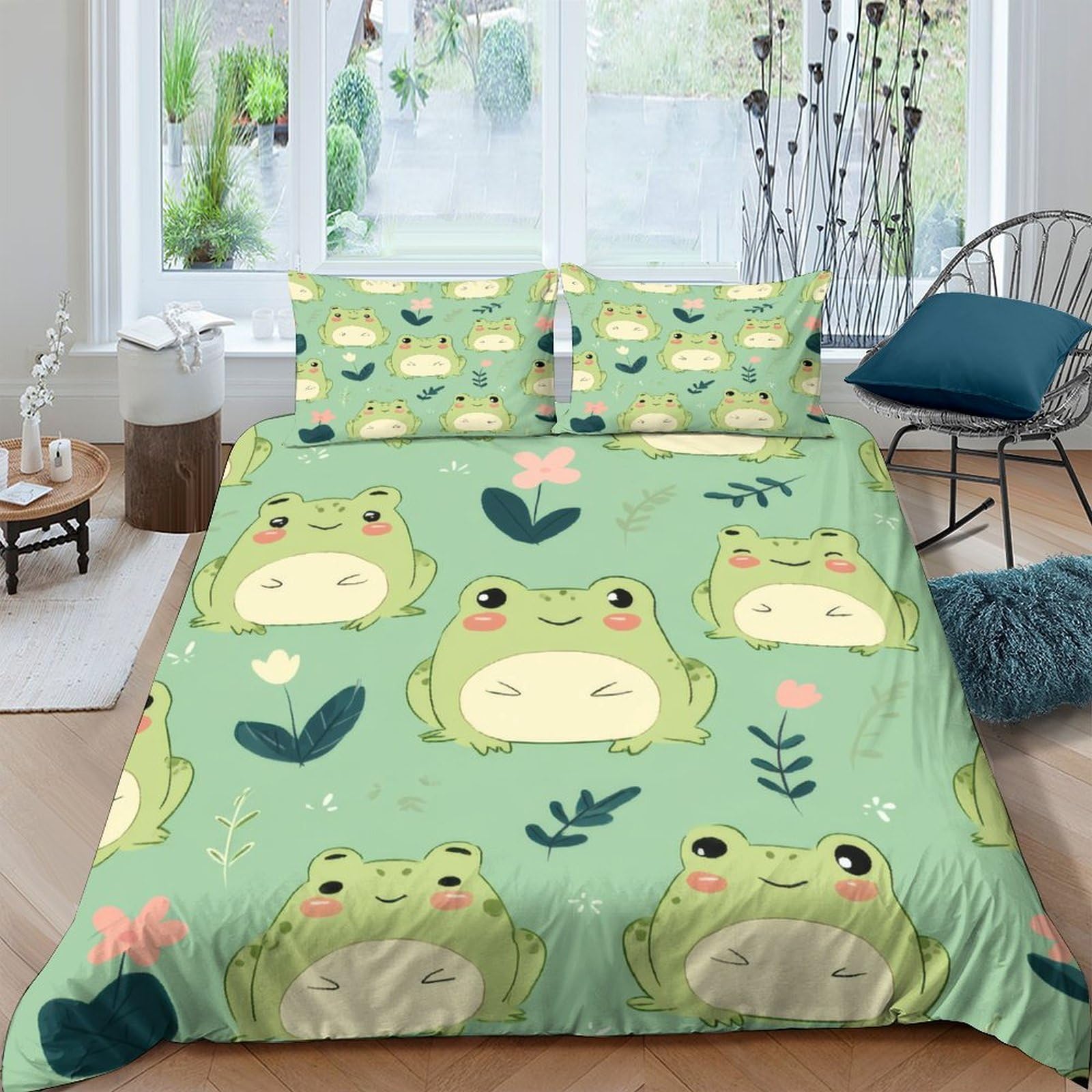 Ctjqhvkz Style-4 3D Printed Cartoon Frog Fitted Sheet Microfiber Green Cute Leaf Mattress Cover For Bedroom Guest Room Protective Decor Single（135X200cm）