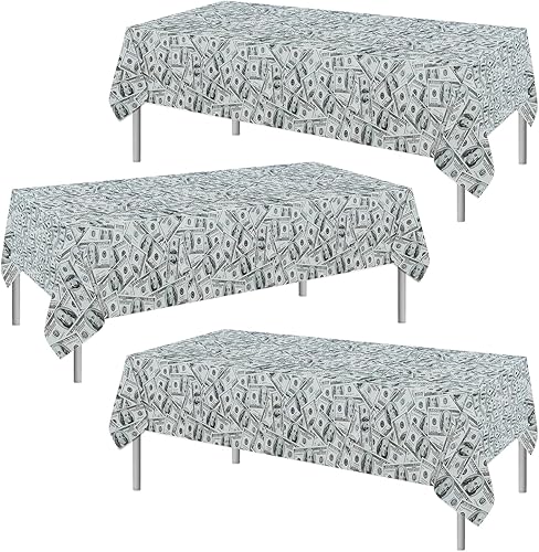 Miniatura 2 de PHOGARY Mantel de 3 piezas para decoración de fiesta temática de dinero, manteles de billetes de dólar, manteles de mesa de dinero para cumpleaños,