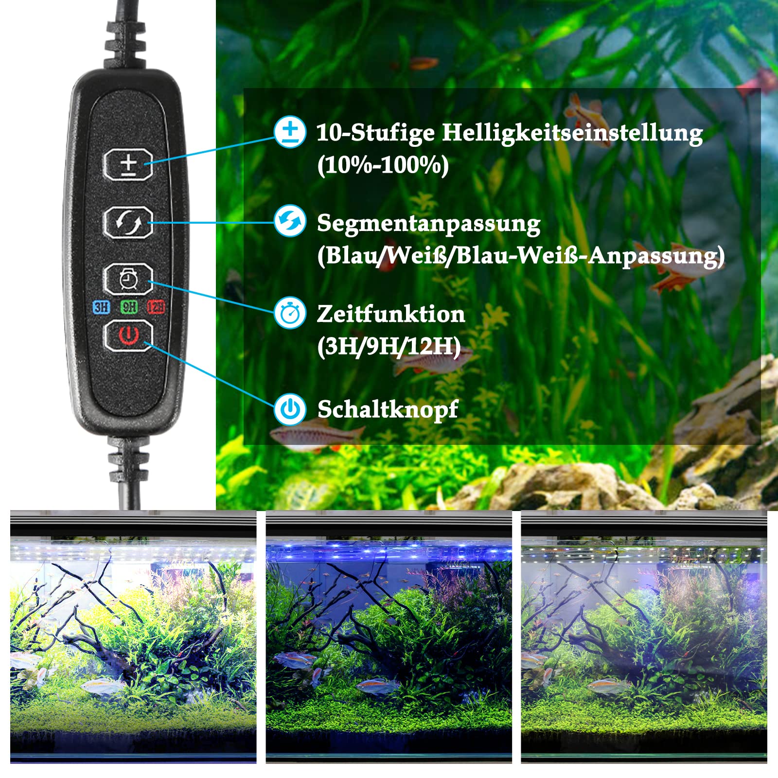 Oświetlenie akwariowe LED, 20 W, białe niebieskie światło akwariowe lampa akwariowa z regulowanym uchwytem do roślin akwariowych 72.5-90 cm