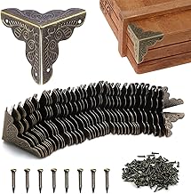 Cersaty 40pcs Vintage Corner Furniture Corner Antique Metal Corner Protection Corners for Boxes and Furniture Vintage Style, Bronze Look Decorative Furniture, Includes 160 Nails - 25 x 35 mm