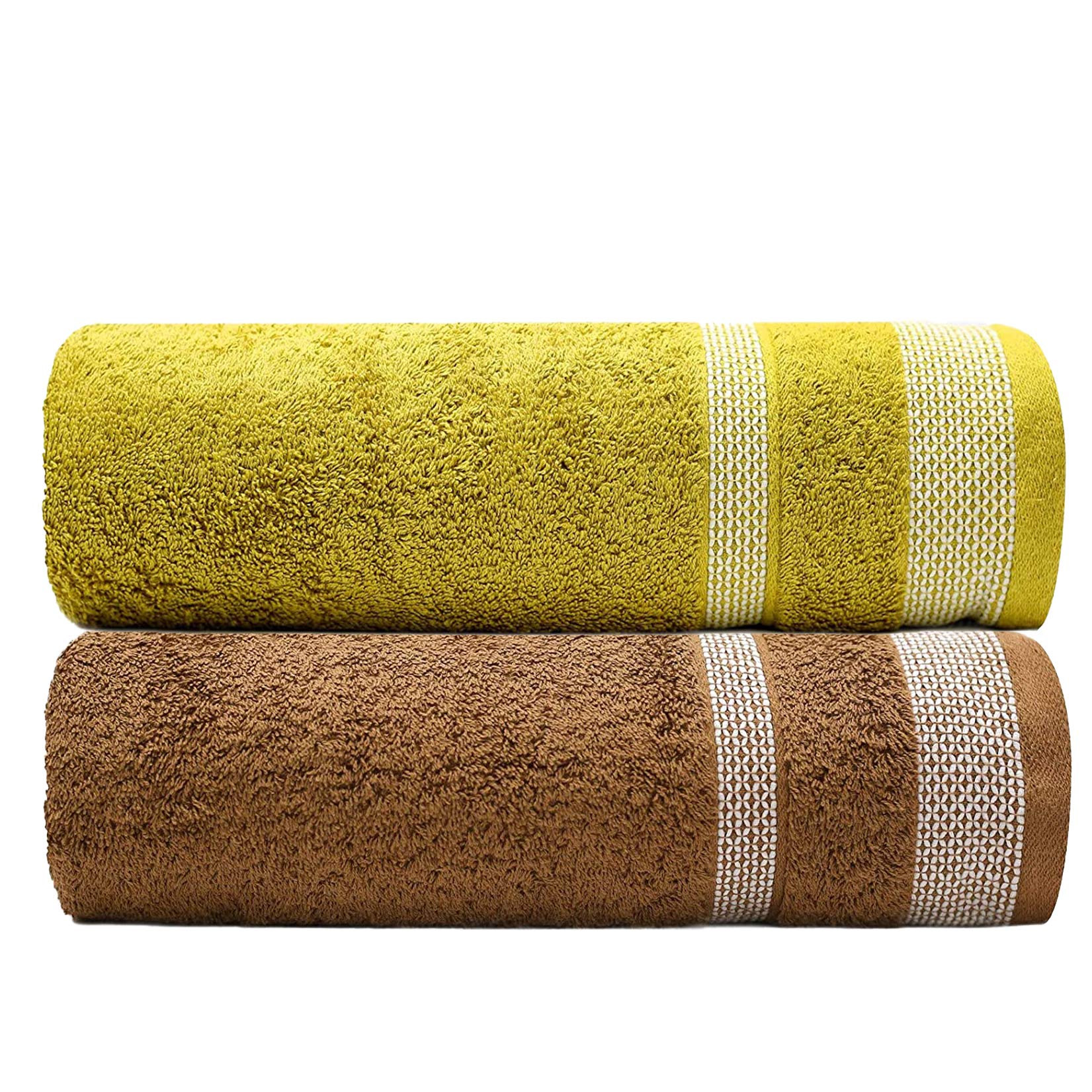MAFATLALMAFATLAL 600 GSM Towels for Bath – Pack of 2 Large Size (76x152 cms) Towel for Men & Women, Daffodil Series 100% Cotton Towel Set for Couples/Adults - Brown & Olive