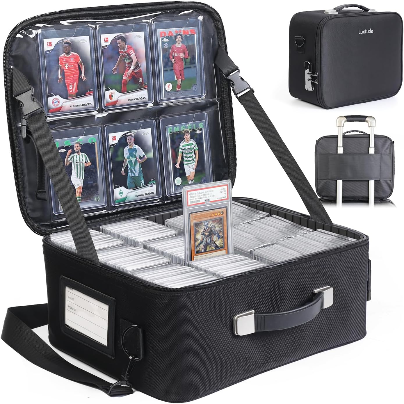 Luxtude Graded Card Storage Box with Adjustable Dividers, Trading Card Storage Box w/Combination Lock, Baseball Sports Cards Case for PSA/BGS/SGC/Toploaders, Trading Carrying Case for Pokemon/TCG