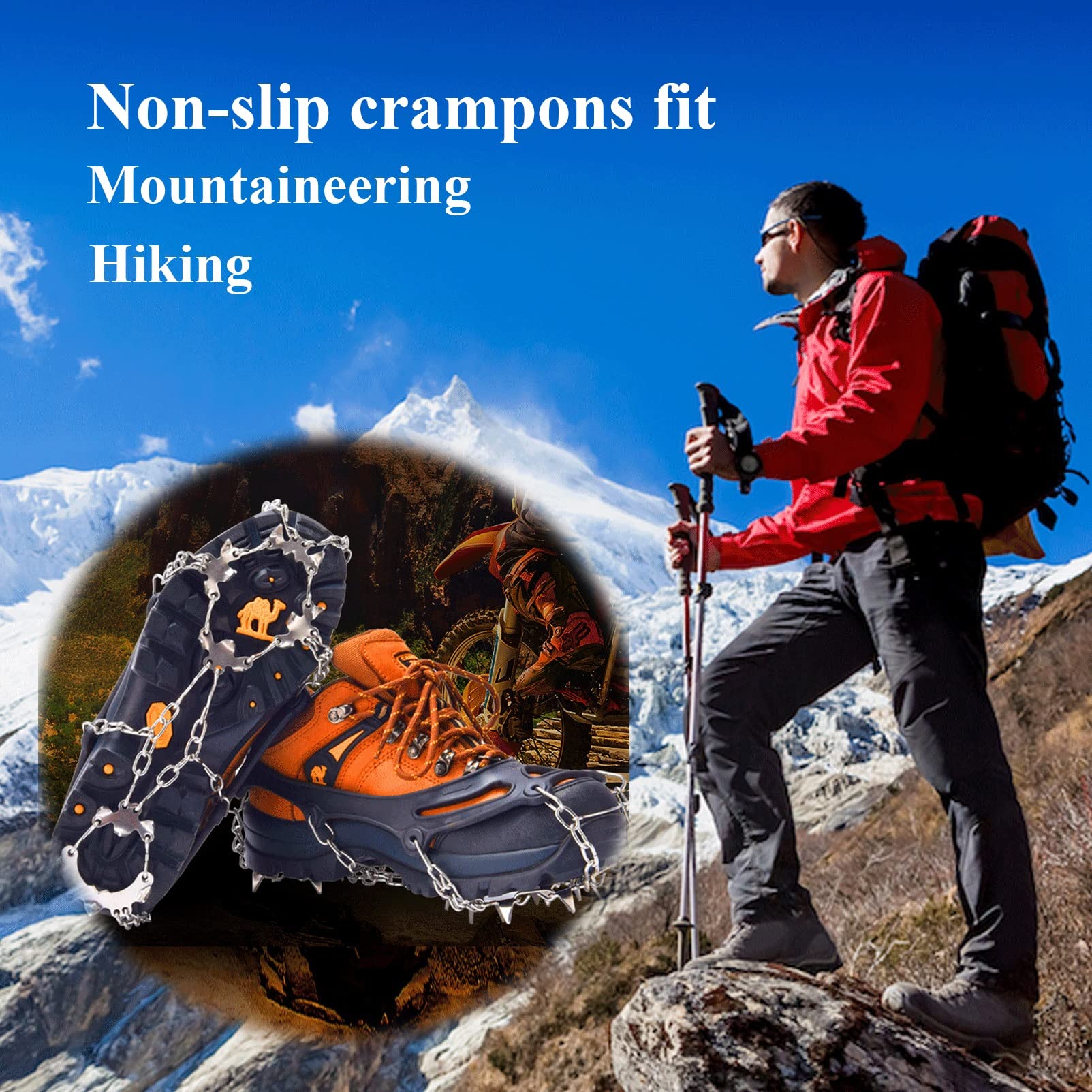 Crampons Neige avec 19 Dents Crampons Antidérapants Acier Inoxydable Véritables Pointes en Acier Inoxydable Unisexe (Couleur : Orange, Taille : M)
