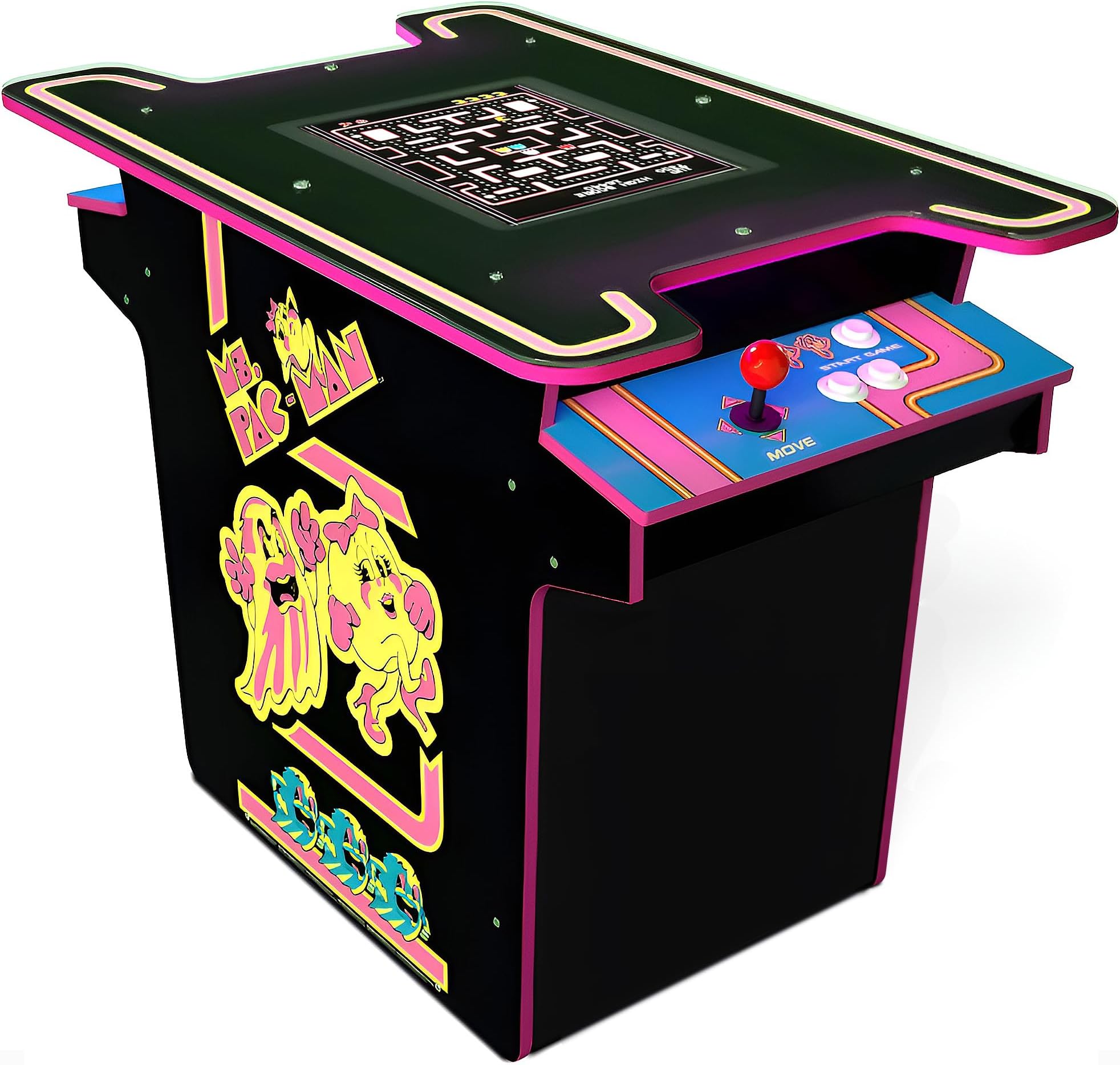 Arcade1Up Ms. PAC-MAN Head to Head Arcade Table with 12 Games, Multiplayer Control Panel, and 17 Inch Color LCD Screen, Black Series Edition