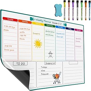 KTRIO Weekly Planner Whiteboard A3 Magnetic Whiteboard for Fridge Dry Wipe Meal Planner Memo Board Weekly Family Planner Reminder Board for Task Planning or Event Reminder