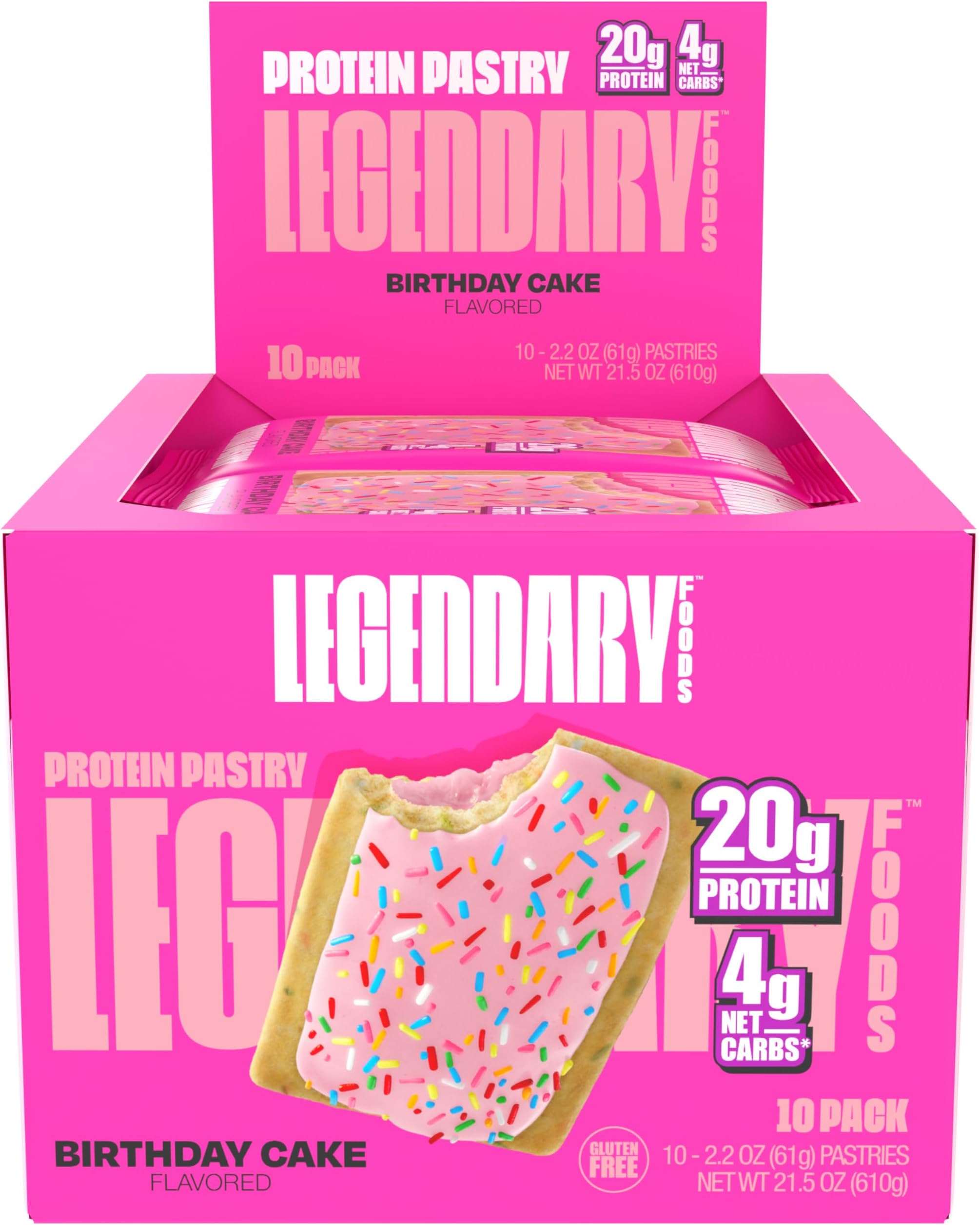 20g Protein Pastry - Low Carb Meal Replacement Bar - Low Glycemic, Gluten Free Protien Snacks - Healthy Keto Snack Box, 10x Zero Sugar Energy Bars - Bariatric Diabetic Friendly