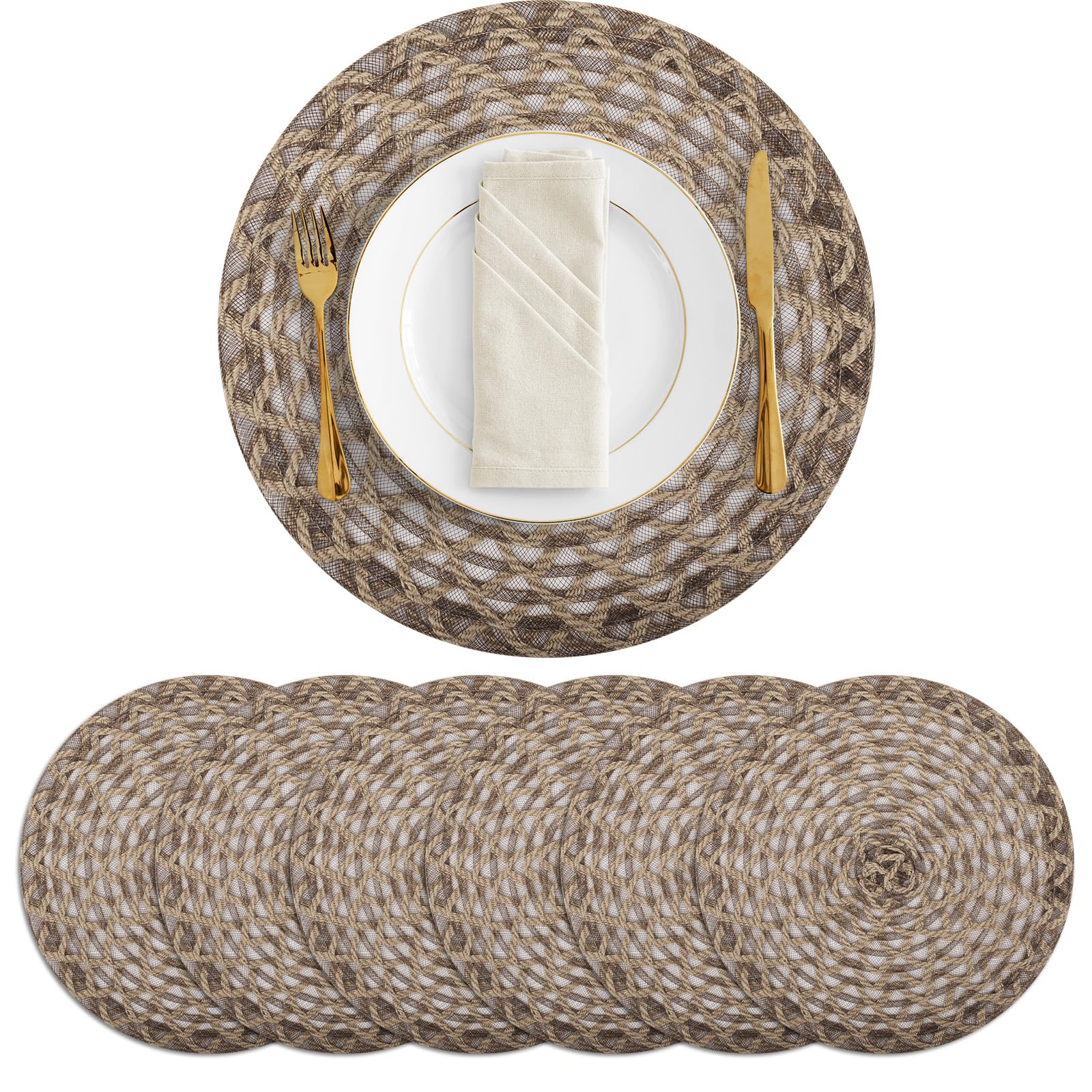 fanquare 6 Stück Braun Jute und Polyester Geflochten Platzse