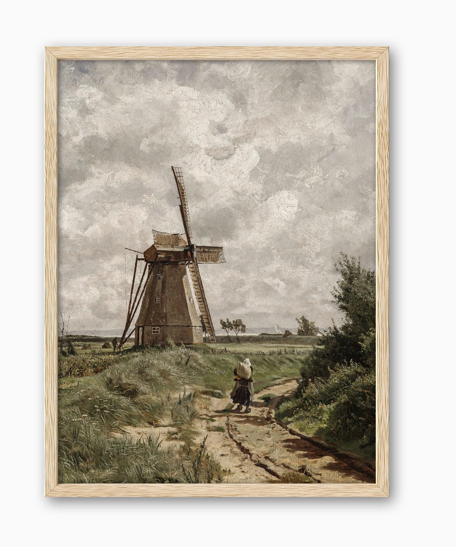 iHery Framed Vintage Wall Art, Classic Windmill 8x10in Quality OAK Wood Frame Farmhouse Canvas Wall Decor, Small Oil Painting Picture Work for Bedroom Living Room Set of 1