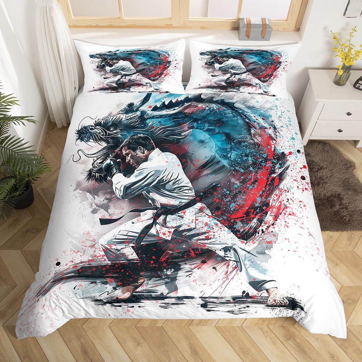 Parure de lit adulte japonais kung fu en microfibre thermorégulatrice toutes saisons