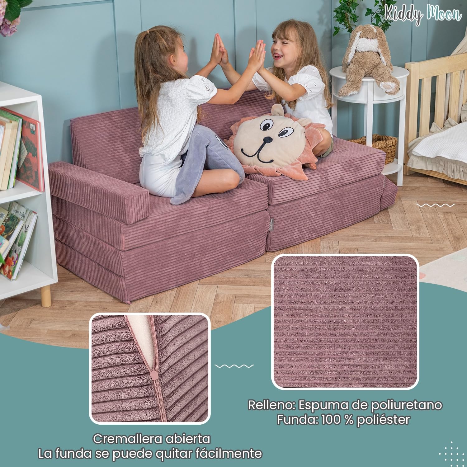 KiddyMoon Sofás con 2 Almohadas para Niños Sillón Colchón Infantil, Gris Claro