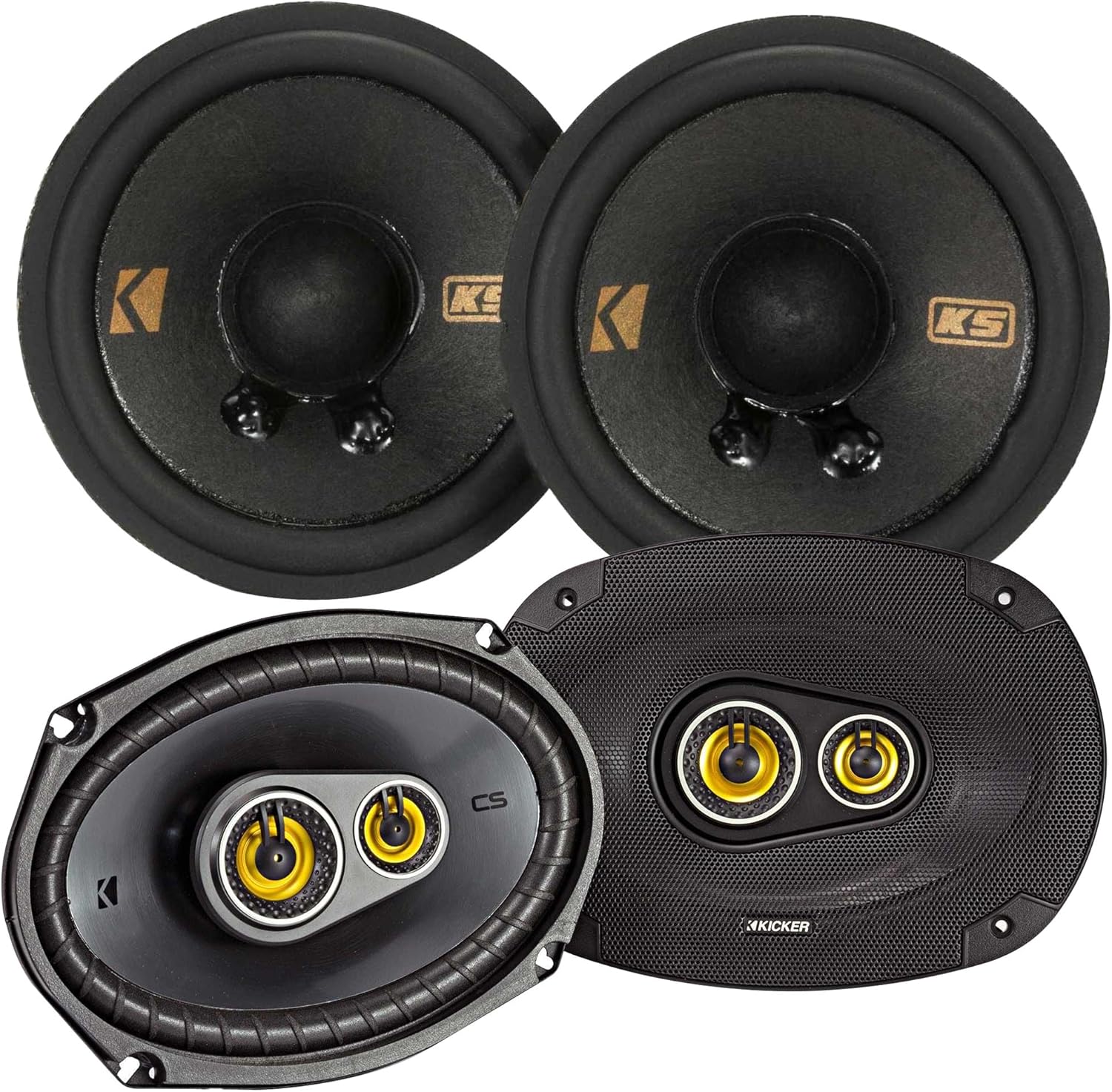 KICKER CSC6934 CS-Series 6x9 3-Way Speaker Bundled with KSC2704 2.75" Mid-Range Speaker