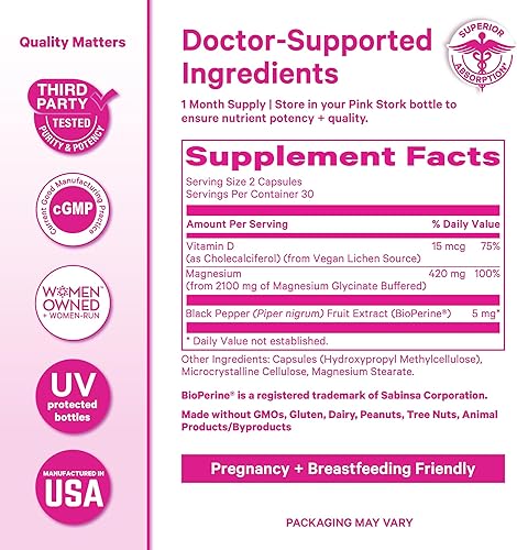 Miniatura 6 de Pink Stork Glicinato de magnesio con vitamina D - Suplemento de magnesio para mujeres para apoyar la calma natural, el estado de ánimo y el sueño -