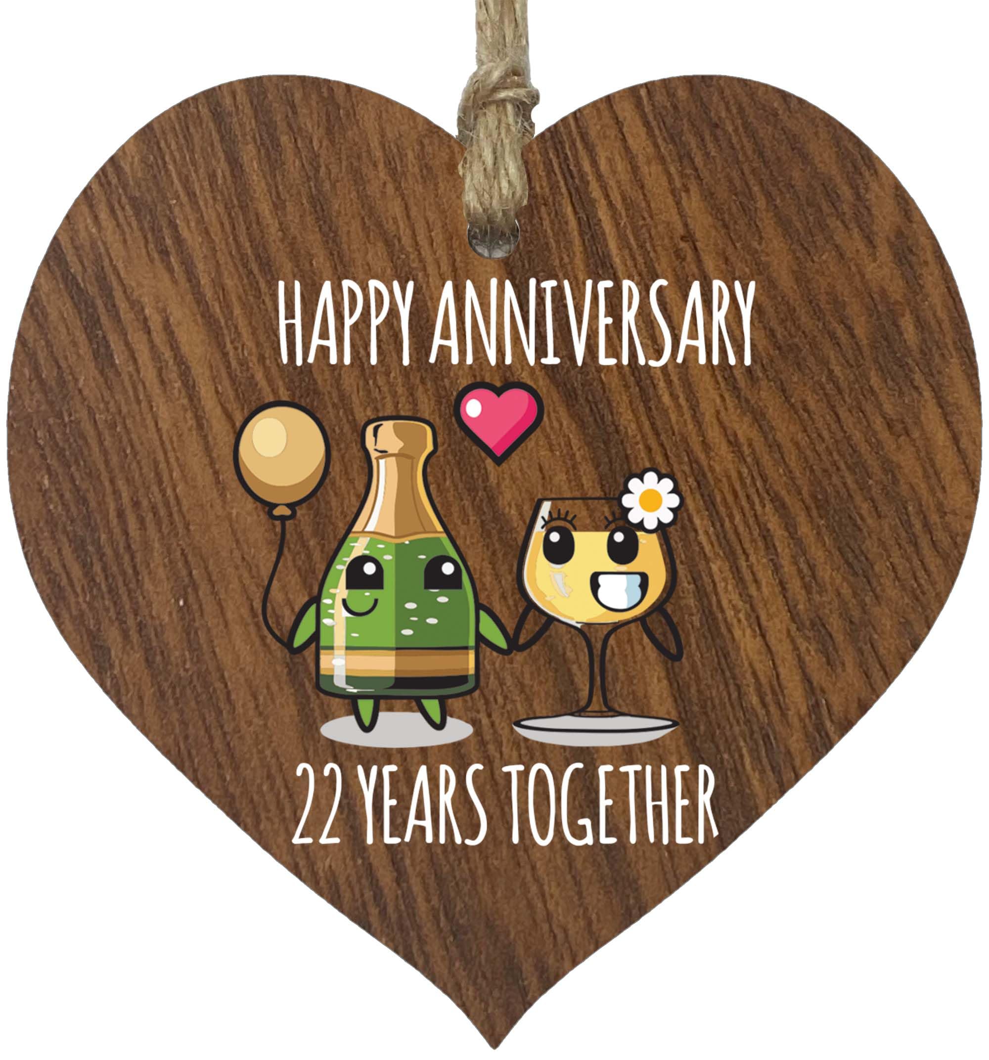 22nd Wedding Anniversary Wooden Heart Plaque for Wife or Husband