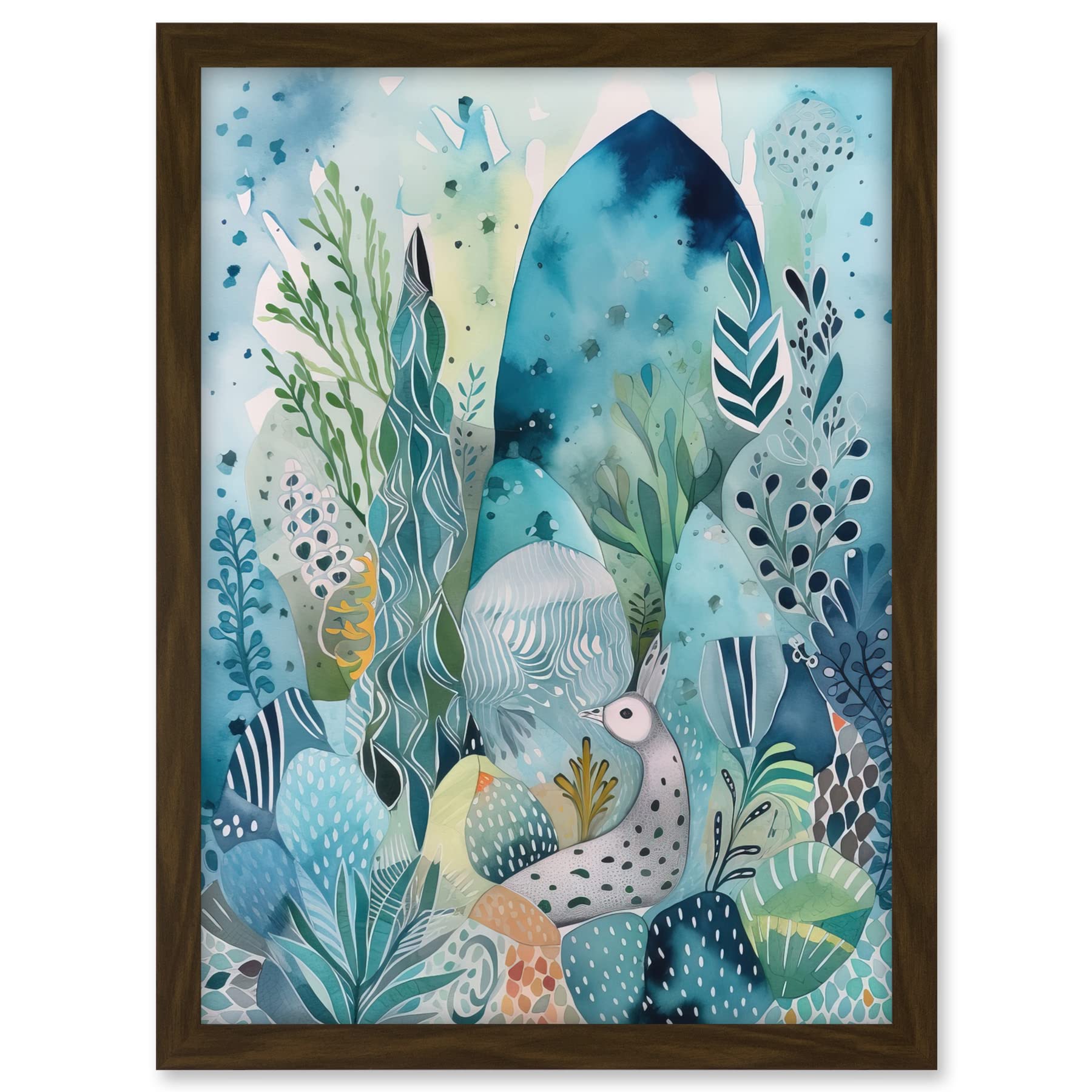 Artery8 Coastal Plants And Animals Folk Art Watercolour Painting Artwork Framed A3 Wall Art Print