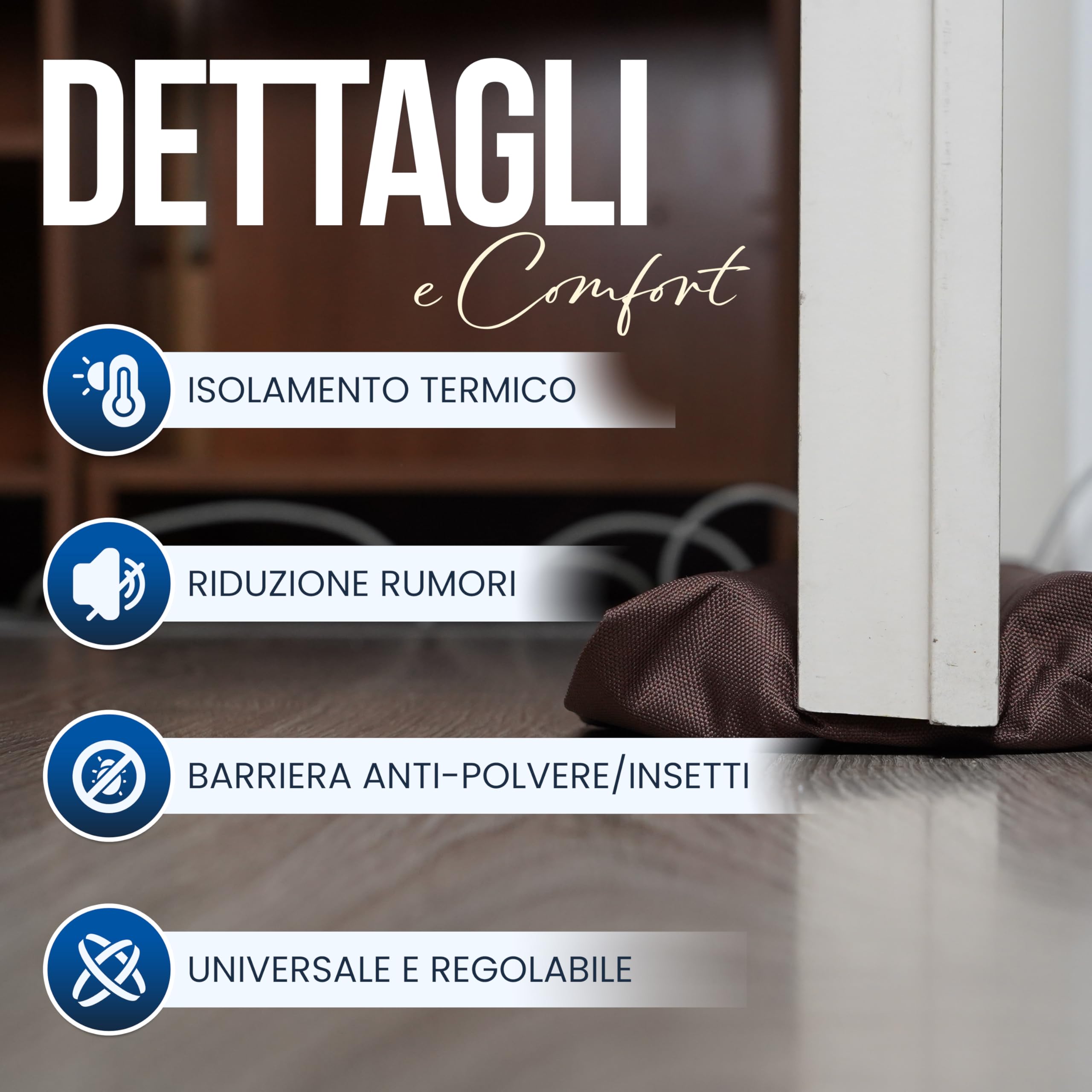 Paraspifferi Sottoporta 90 cm Doppio Tubi Scorrevoli – Isolante Termico e Acustico (Marrone)