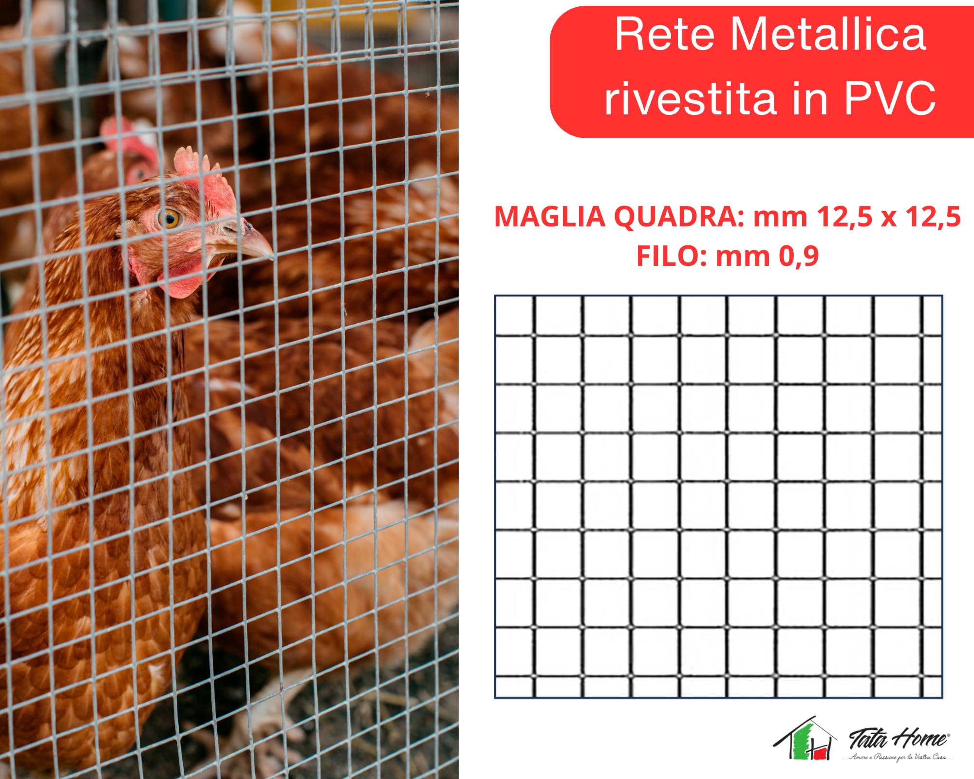 Rete Metallica Plastificata Verde Elettrosaldata Rete Per Recinzioni Maglia Stretta Quadra 12,5x12,5 mm per Voliere Gabbie Uccelli Orti e Giardino Misura 1 X 10 MT