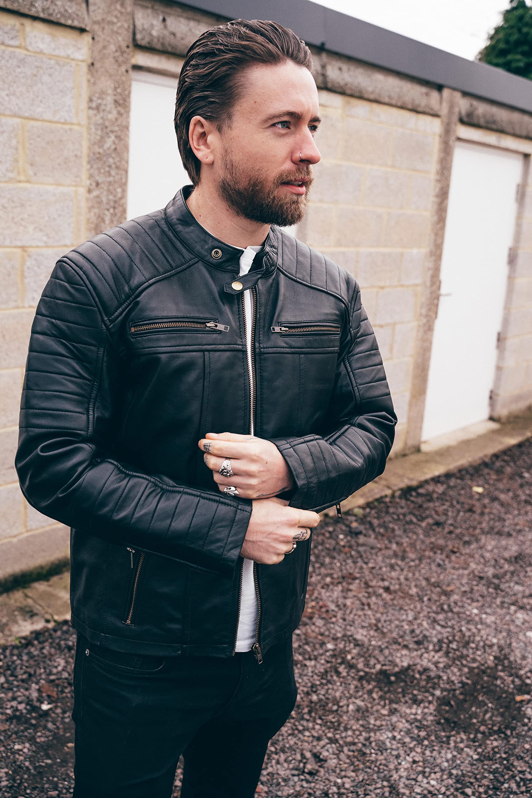 Texpeed Lederjacke herren schaffell echtleder - Lässige motorrad bikerstil jacke mantel - 4 Farben - Schwarz - Braun - Marine - Rot