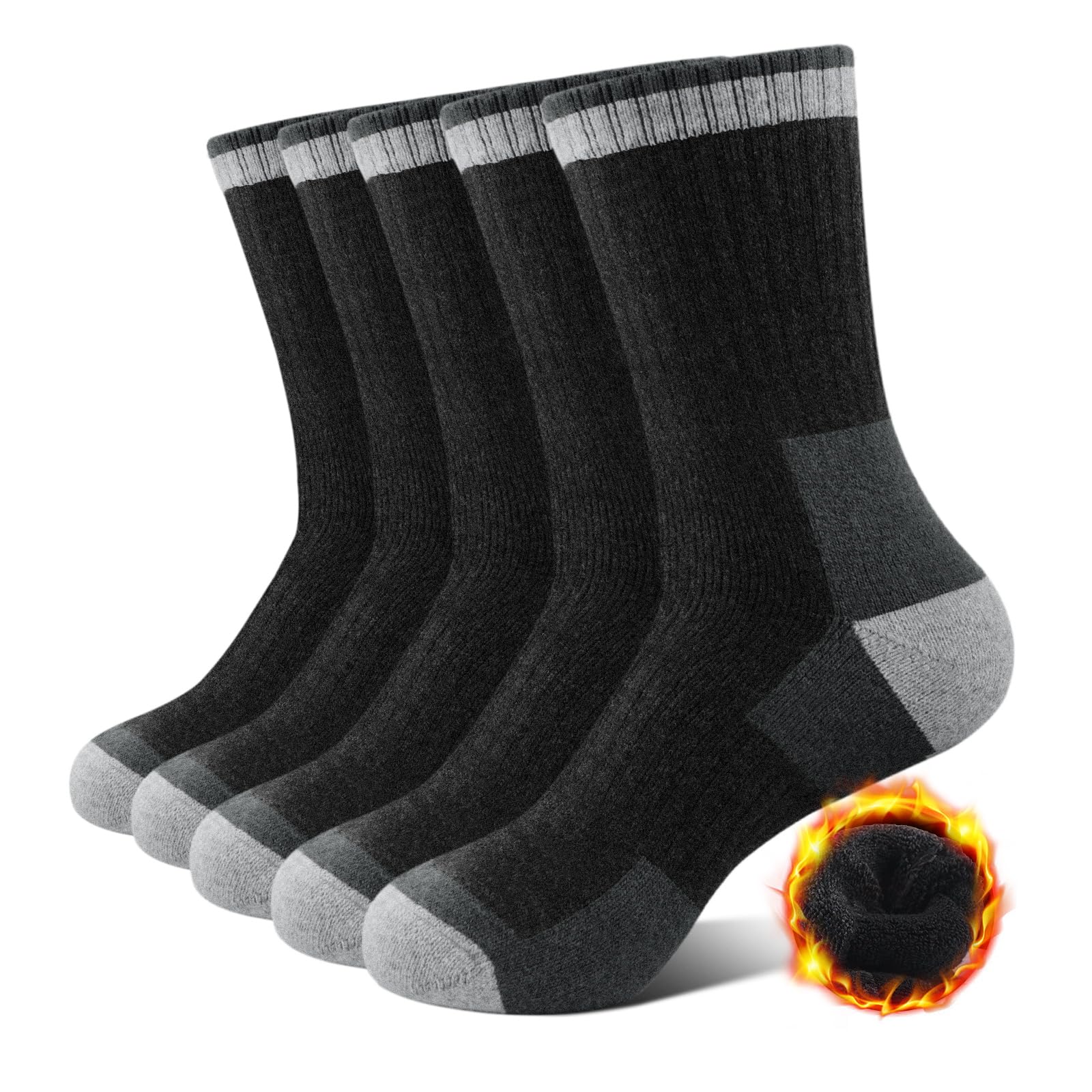 BESTENA 5 Pairs Hiking Wool Socks for Men Thick Thermal Socks Boot Socks Crew Socks for Cold Weather