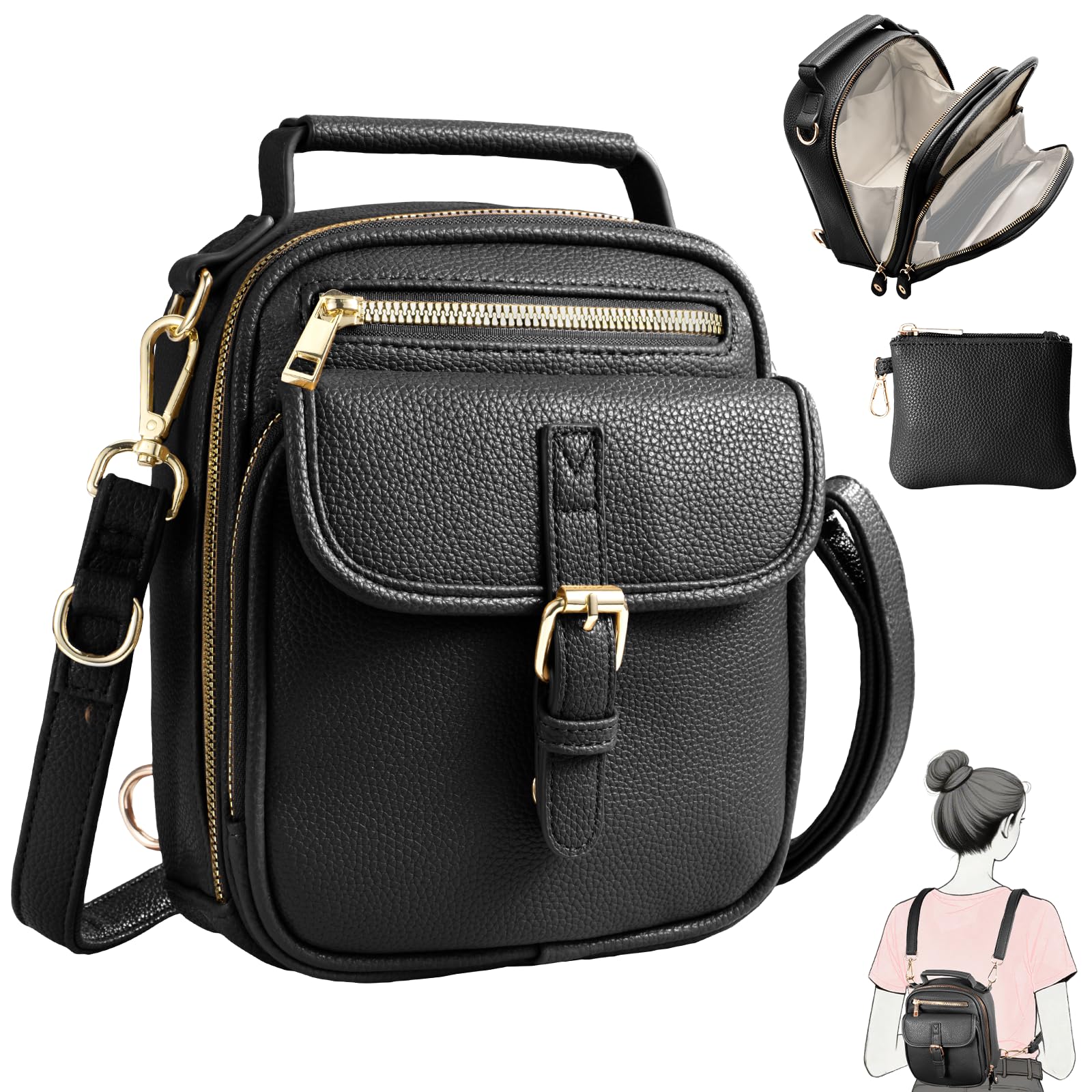 crawing Vegan Leather Crossbody Bag for Women with 2 Straps Small Messenger Bag with Wallet Anti Theft Shoulder
