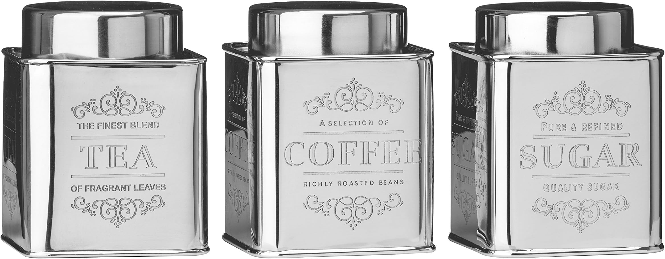 Premier Housewares Stainless Steel Chai Tea/Coffee/Sugar Canisters - Set of 3, Silver