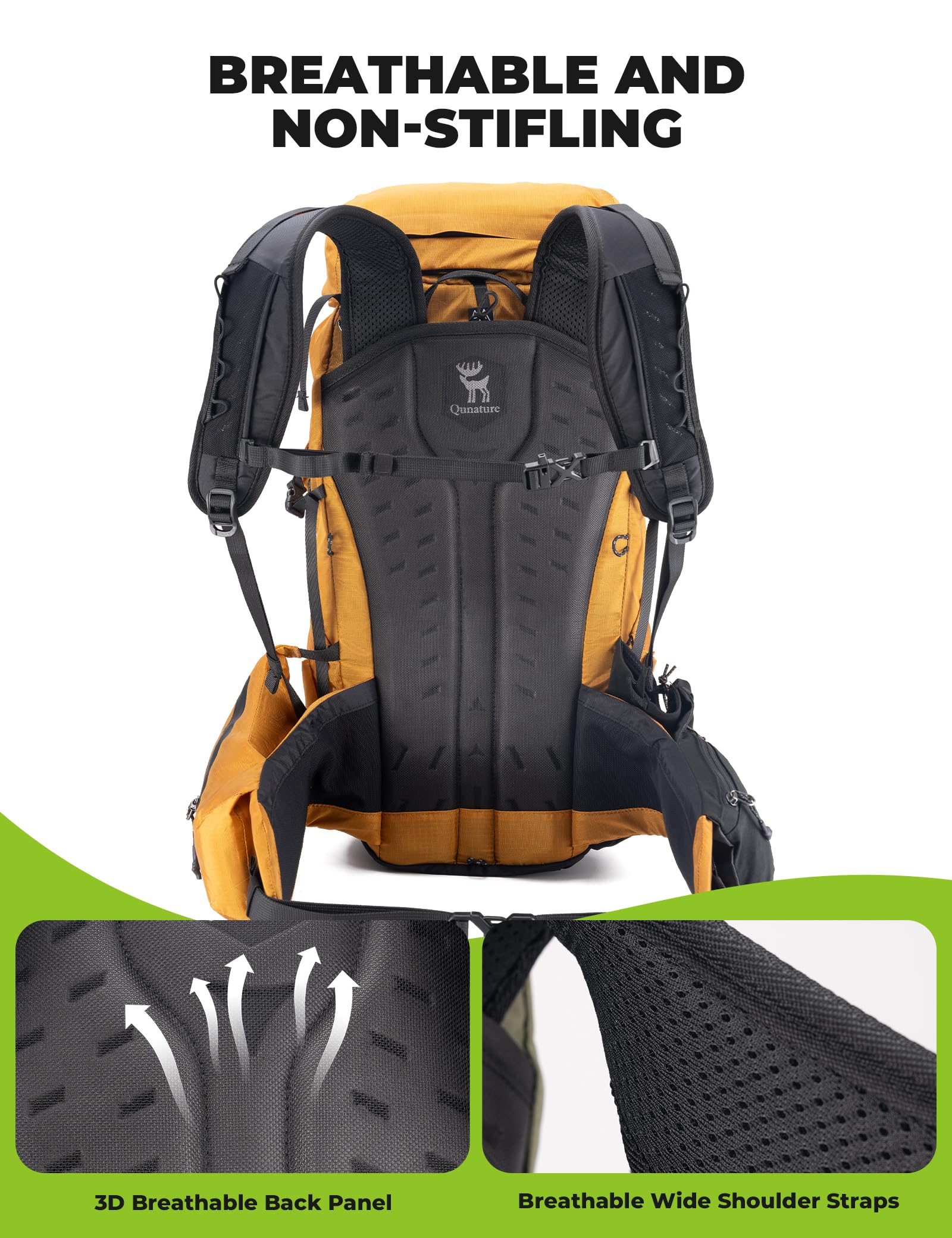 Mochila de Senderismo Impermeable 25L, Mochila de Trekking Ultraligera con Funda para Lluvia, Compartimento Superior Desmontable, Sistema de Espalda Transpirable, Caqui