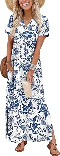 OFEEFAN Summer Dresses for Women 2026 Maxi Dress Short Sleeve Sundresses with Pockets Beach Vacation Spring Outfits